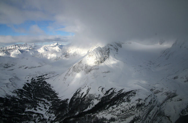 The Haig Glacier caged in by Mount Maude, Mount Jellicoe, Mount Robertson, Mount Sir Douglas and Mount French.