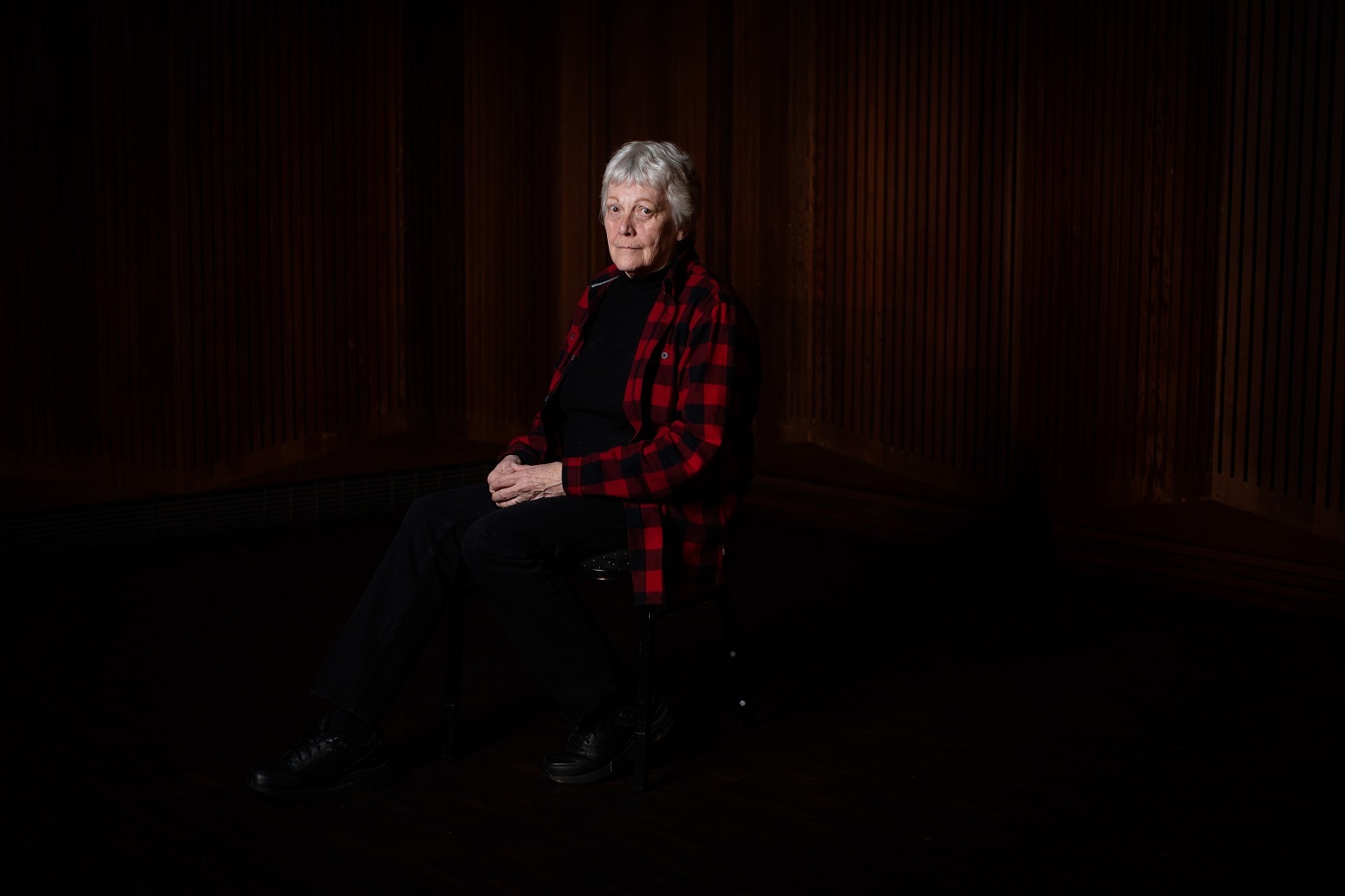 Diane Skippen, 76, is pictured while participating in an intergenerational panel on loneliness and connection in Vancouver on Friday, November 15, 2019. (Maggie MacPherson/CBC)