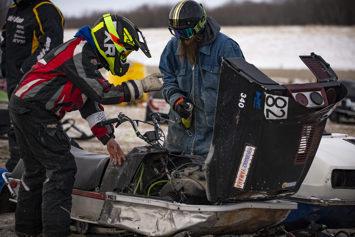 The vintage snowmobiling community is a tight-knit one of folks willing to help out with repairs and trade parts. (Greg Huszar)