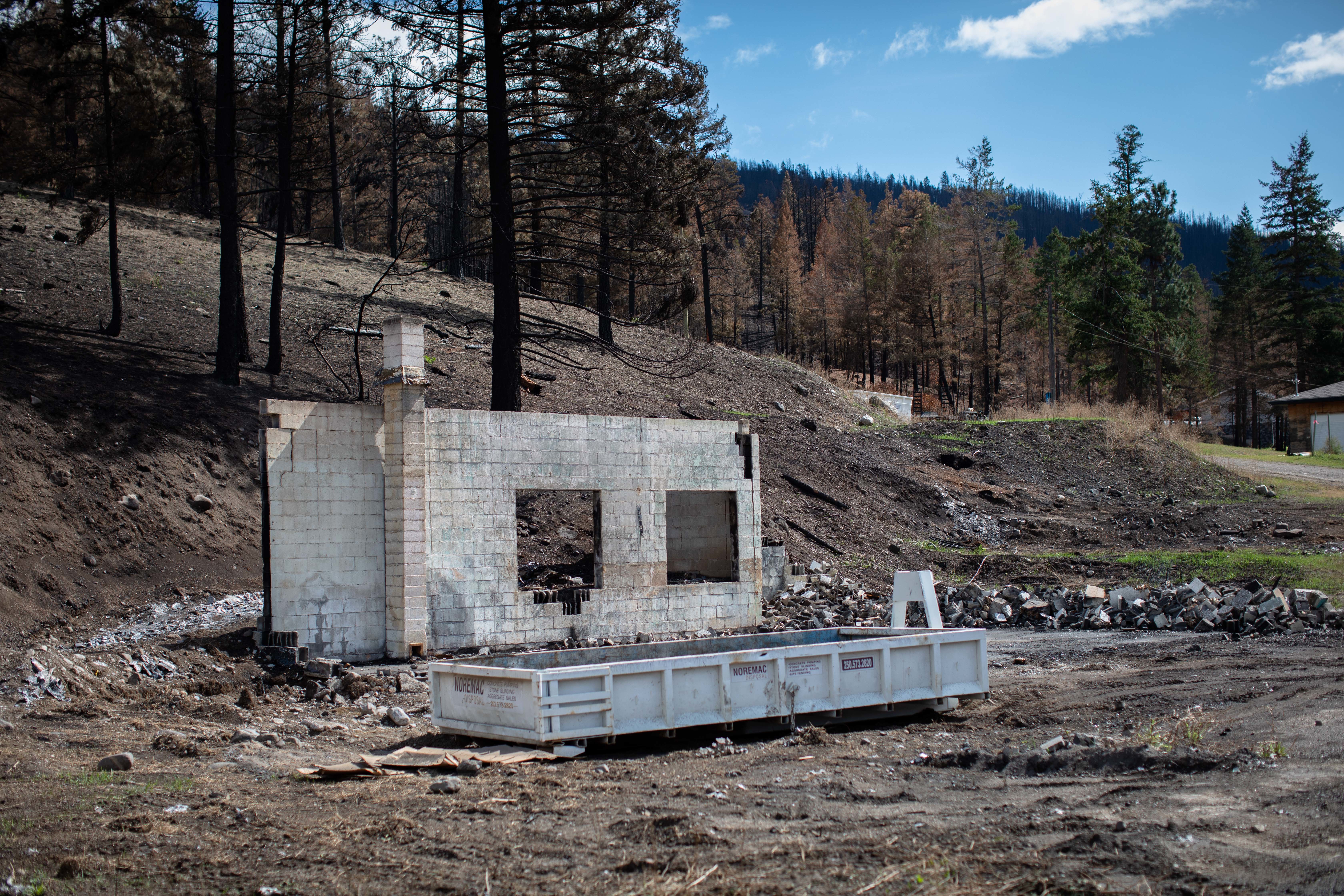 Remnants of a structure burned down by the White Rock Lake wildfire, in Monte Lake, B.C., on Sept. 1. (Maggie MacPherson/CBC)