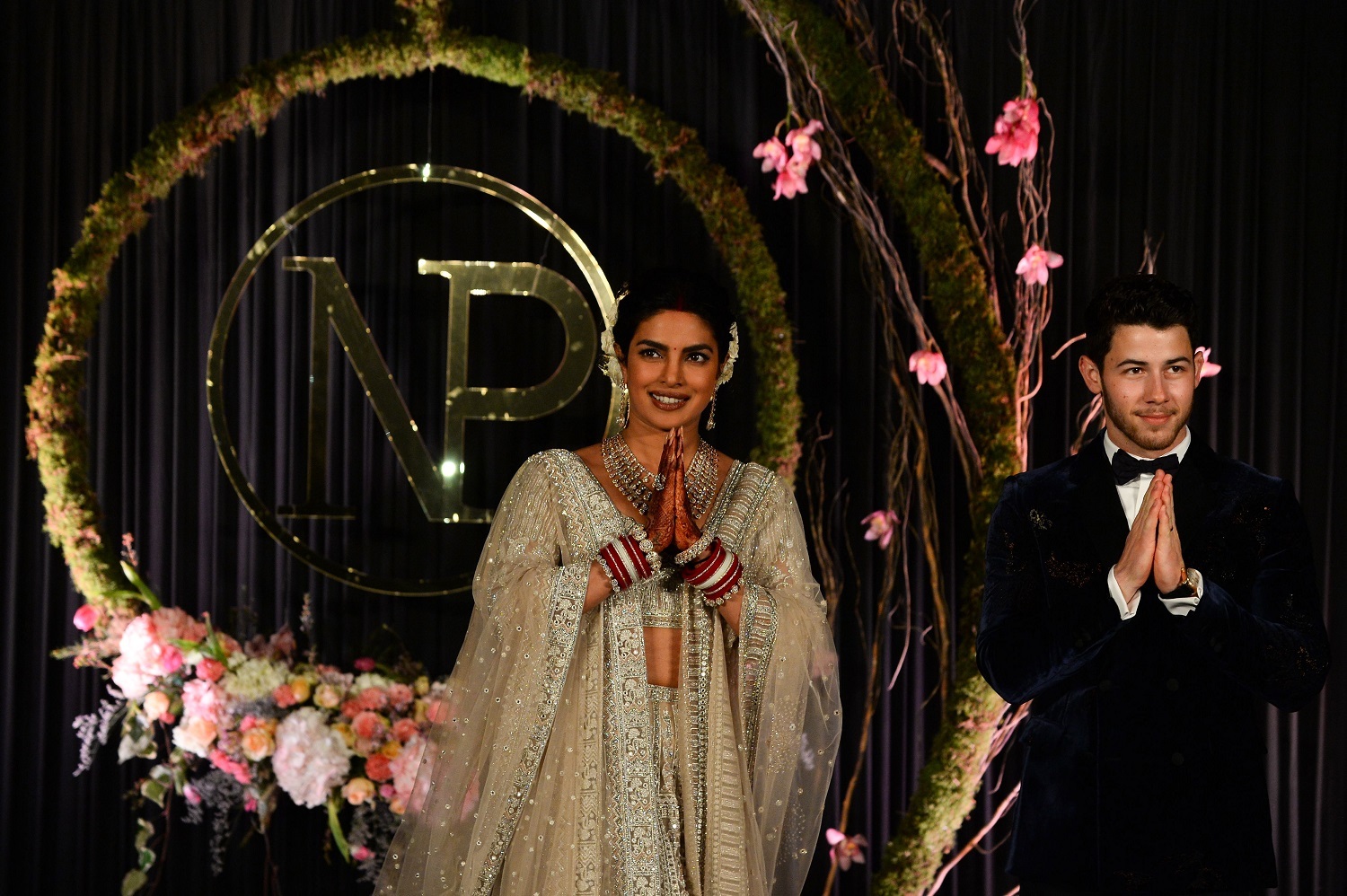 Indian actress Priyanka Chopra who recently married U.S. musician Nick Jonas poses for a picture during their reception in New Delhi on December 4, 2018. Chopra wears a custom-beaded Falguni and Shane Peacock design. (Sajjad Hussain/AFP/Getty Images)