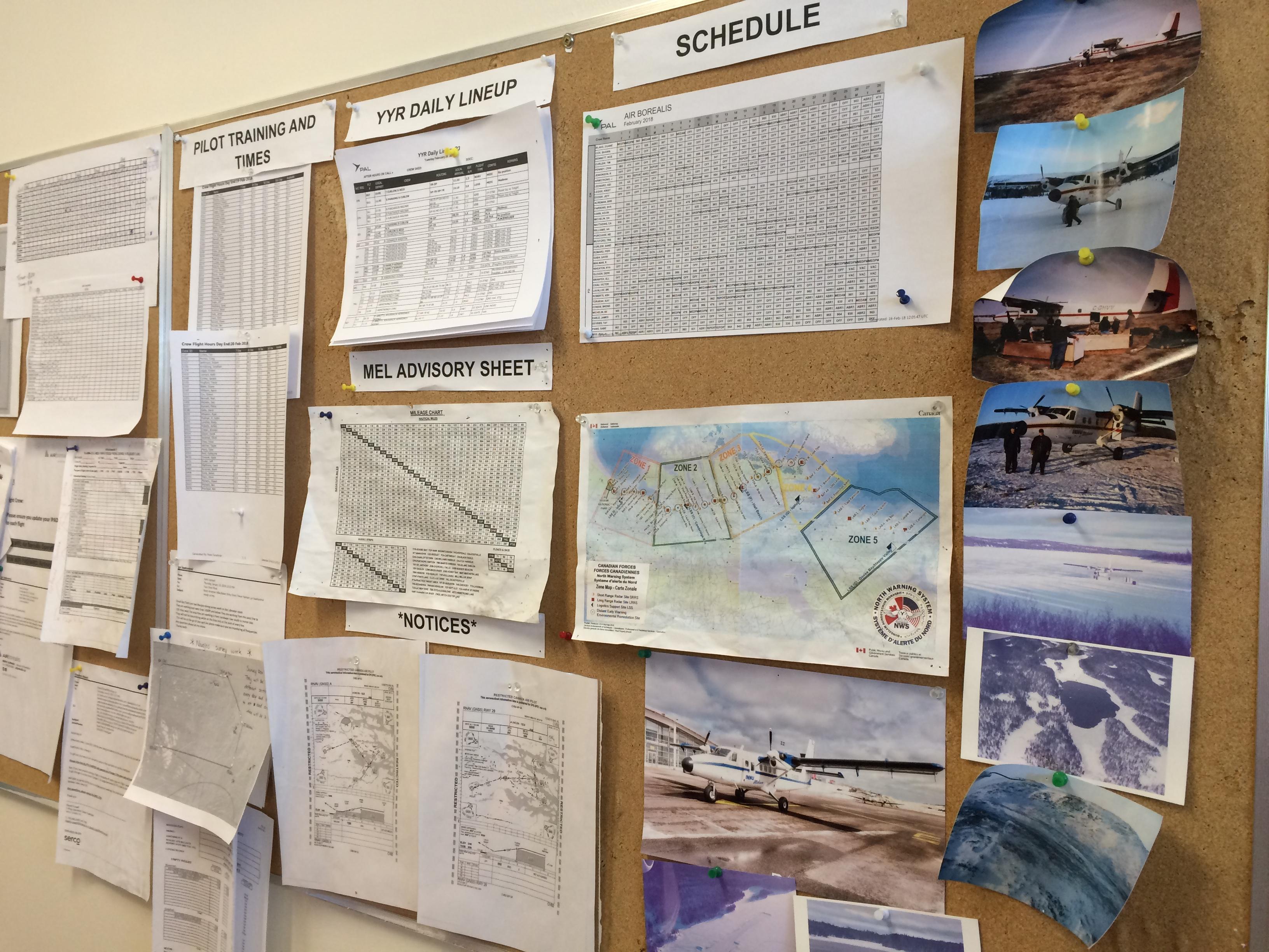 The board inside Air Borealis's office. (Jen White/CBC)