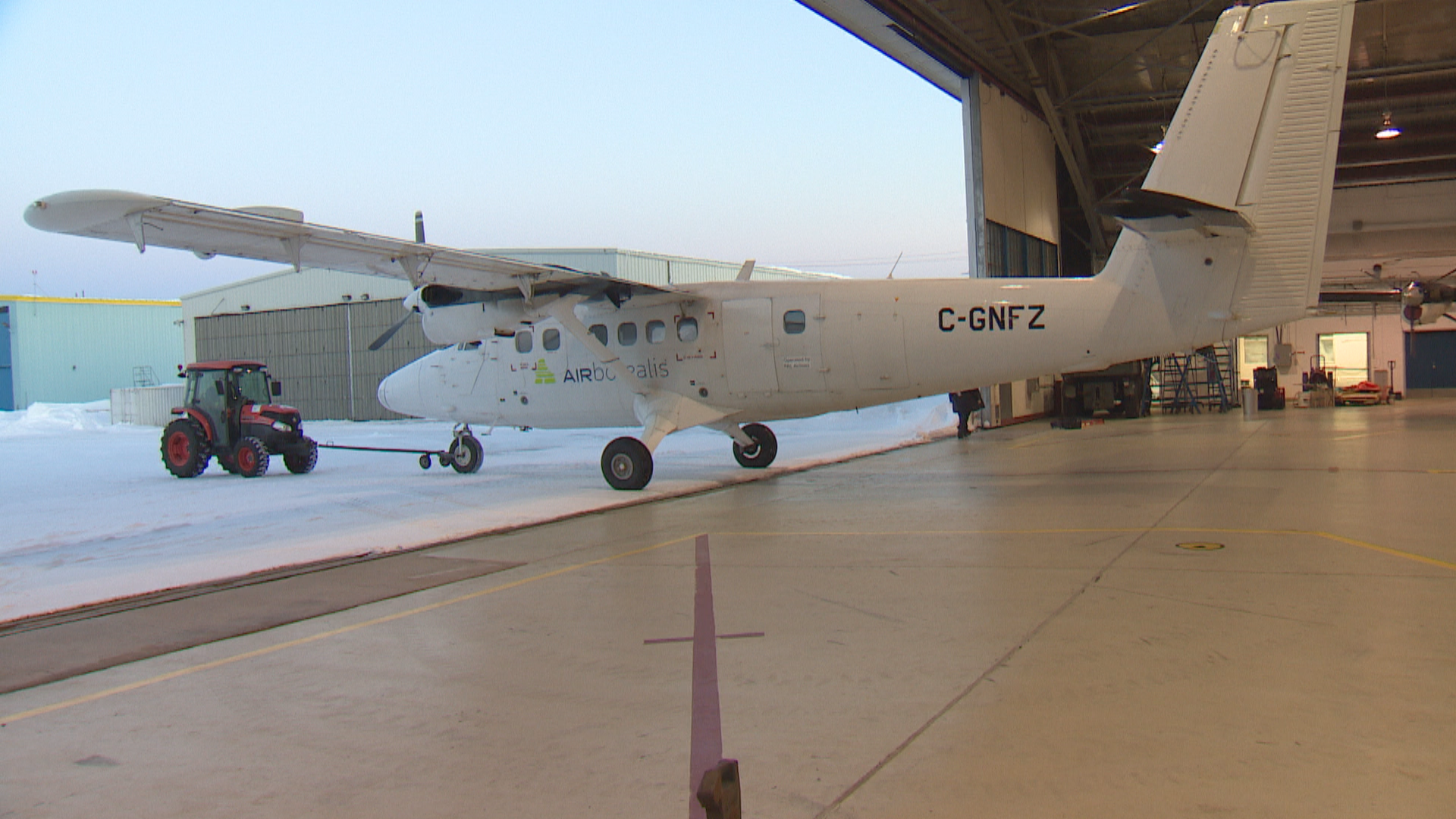 A plane being taxied at the hangar. (Bruce Tilley/CBC)