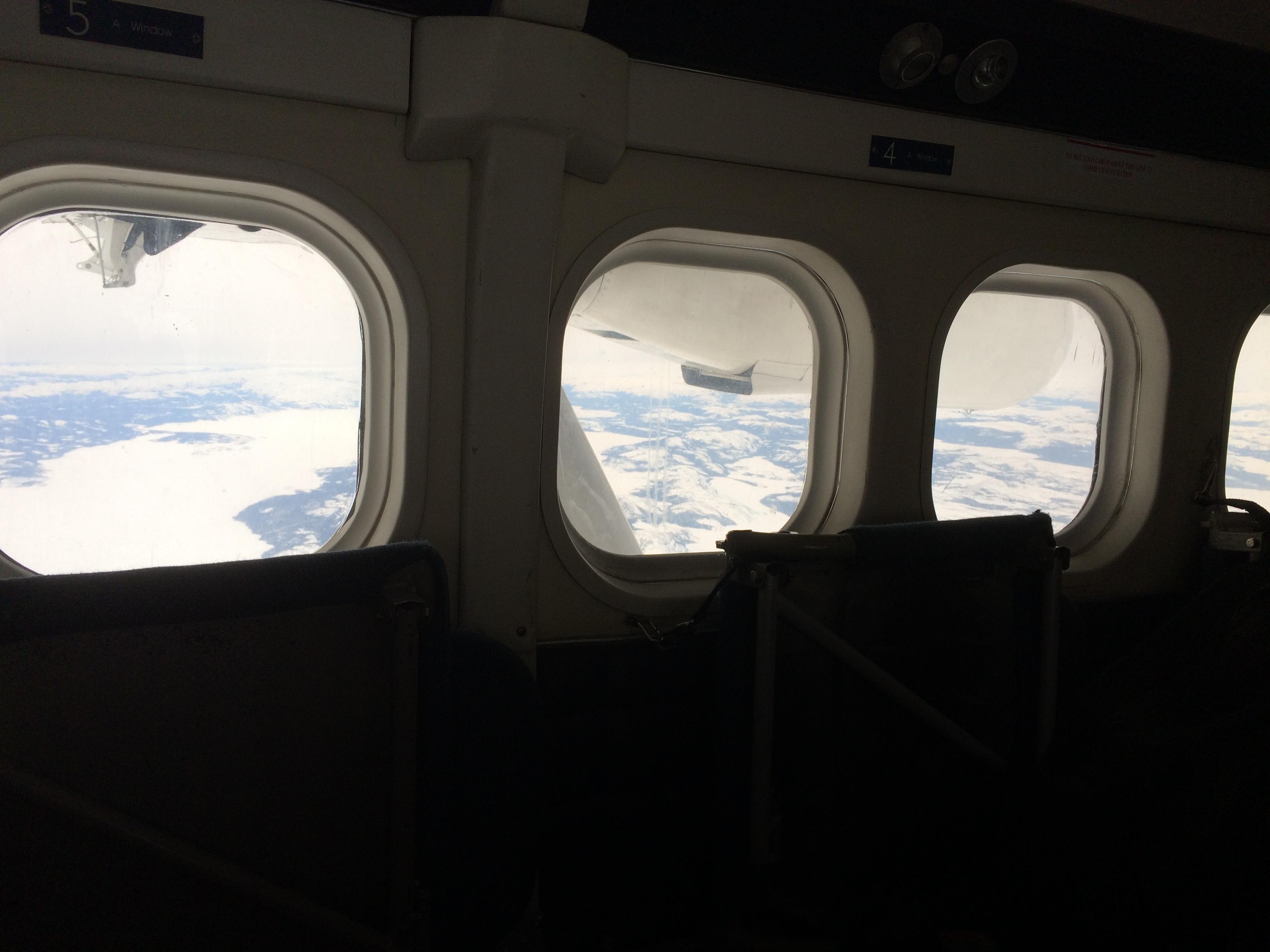 Our Twin Otter flying between 7,000 to 9,000 feet above Labrador. (Jen White/CBC)