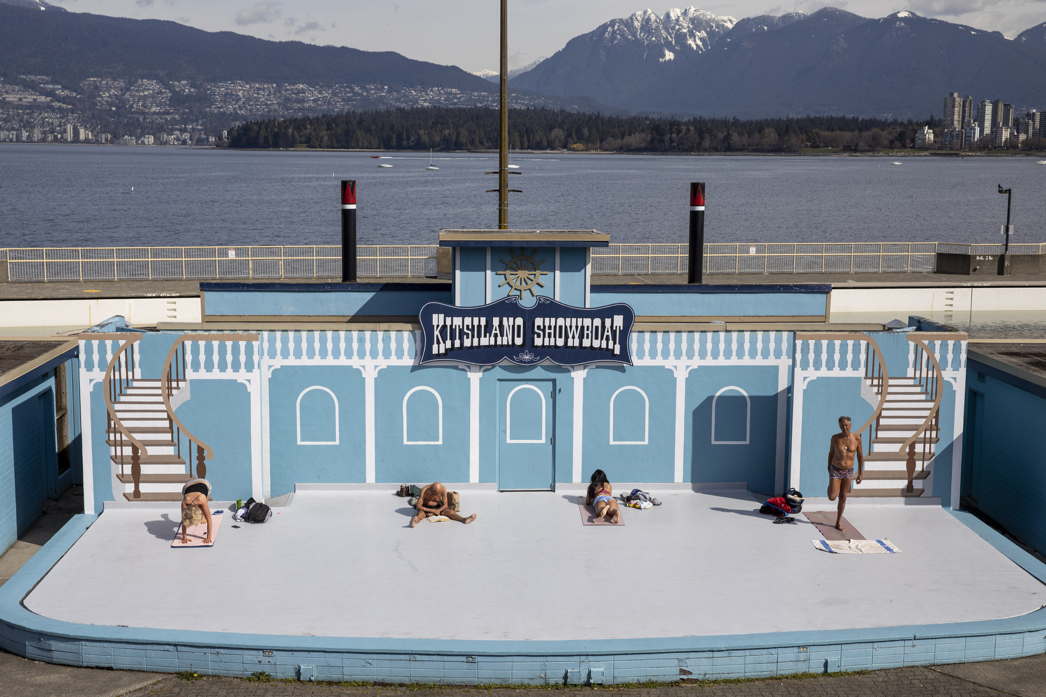 Physically distanced sunbathers at Kitsilano Beach in Vancouver on April 6, 2020. (Ben Nelms/CBC Vancouver)