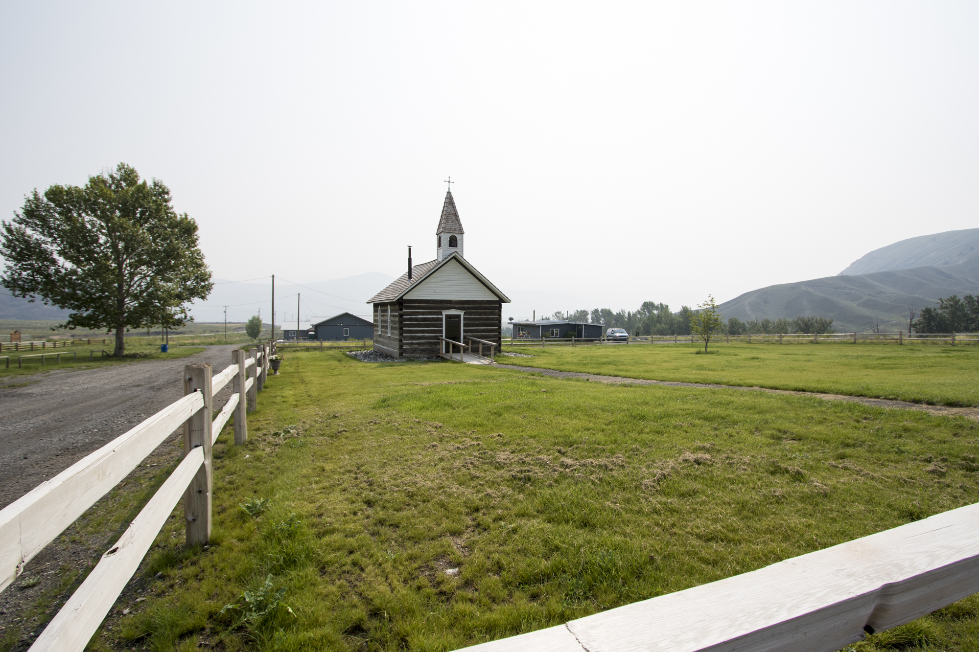 This church on the Ashcroft Indian Band reserve was one of the few things left untouched by flames in 2017. Today, grass around the historic building signals regrowth in the community. (Tina Lovgreen/CBC)