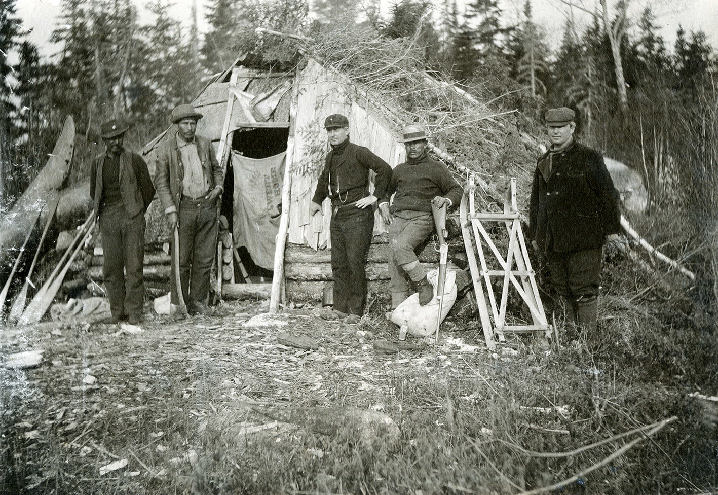 Mi'kmaw guides from Bear River at camp near Weymouth, N.S., circa 1893. (J.A. Irvine/Nova Scotia Archives)