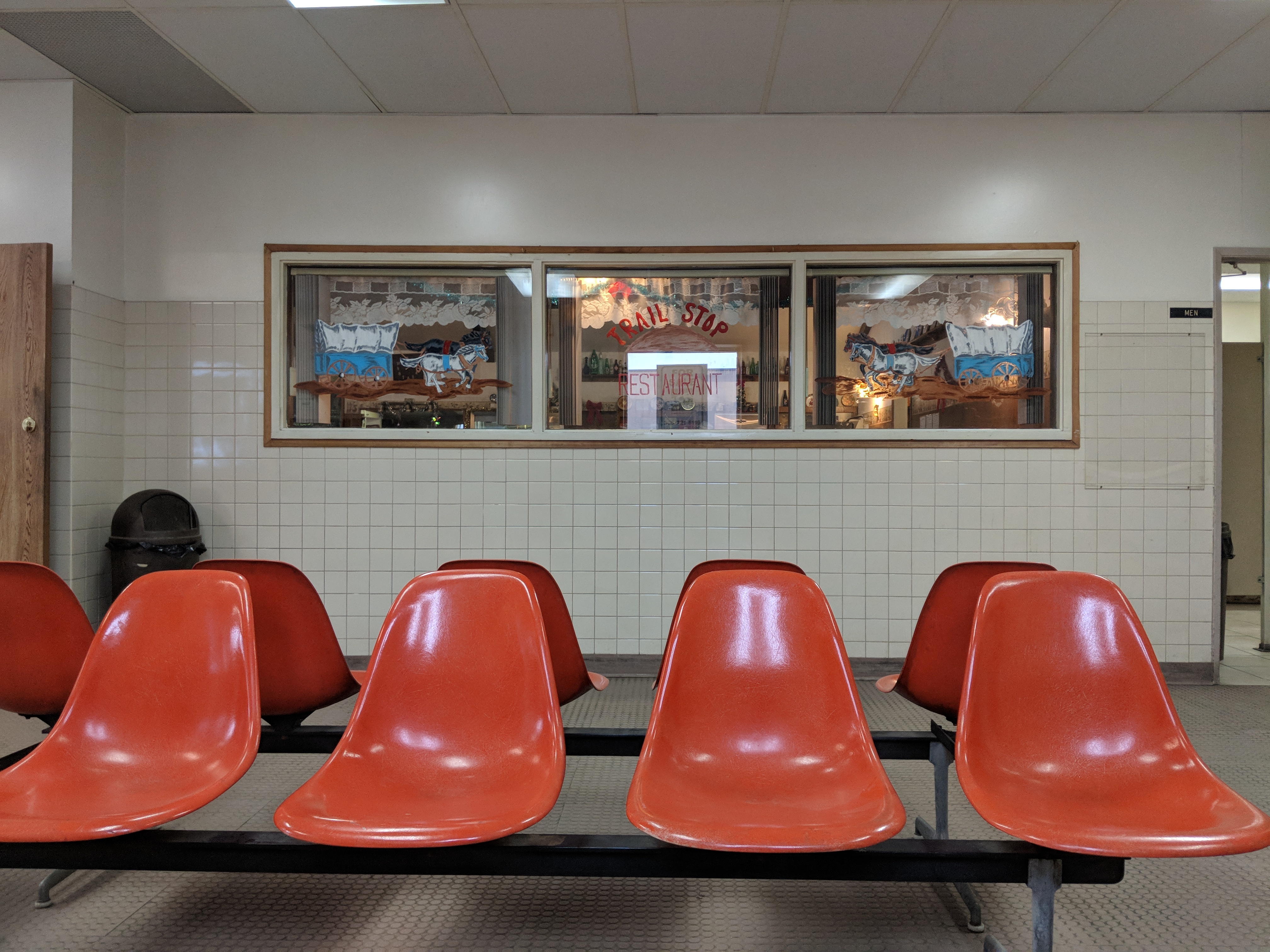 The inside of the bus depot and interior entrance to the trail stop restaurant, which is still open to the public even though all the bus routes to and from Yorkton have been cancelled since 2018. Photo: Alicia Bridges