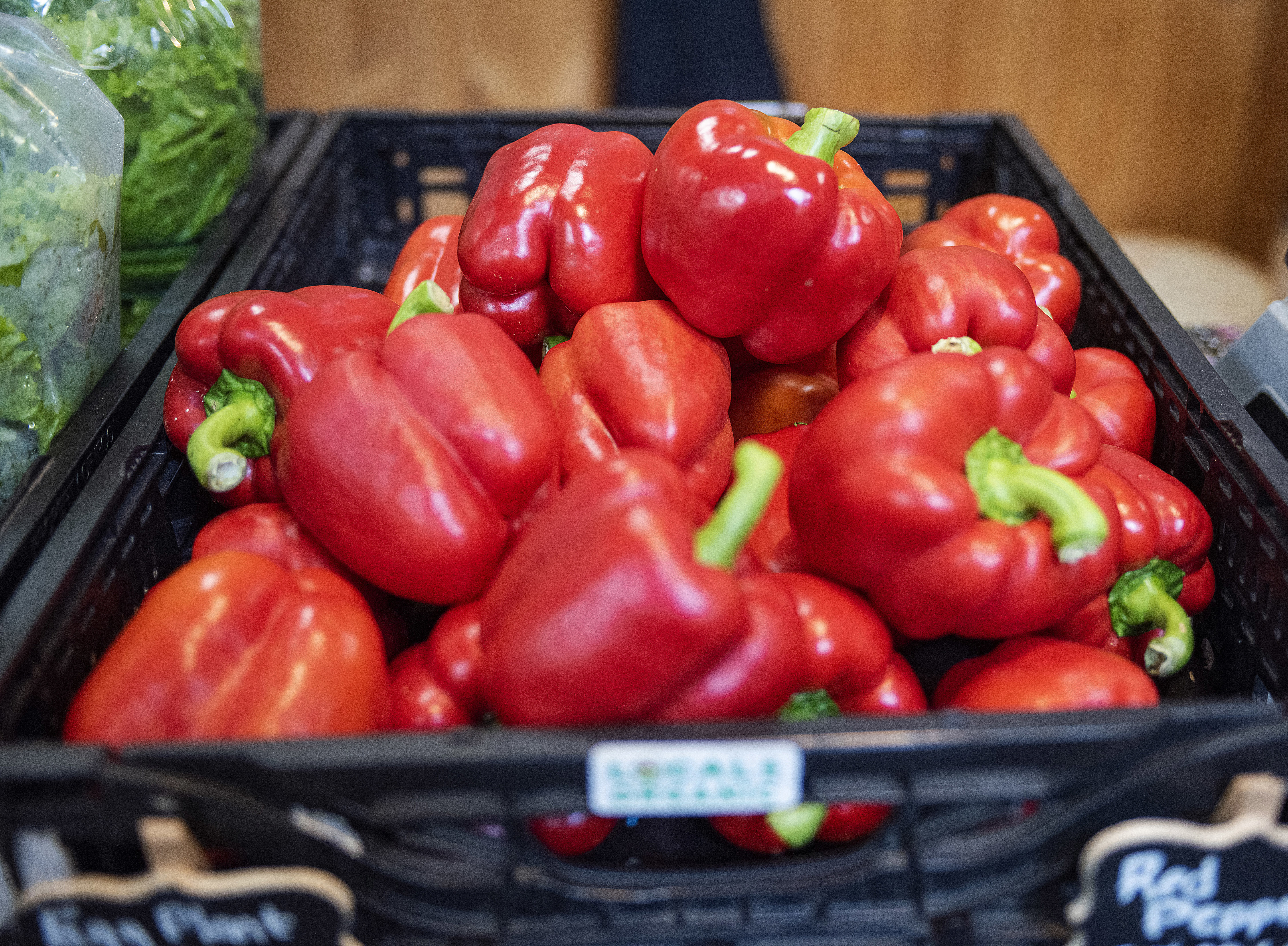 Some delicious-looking red bell peppers for sale at the Charlottetown Farmers Market. Brian McInnis/CBC