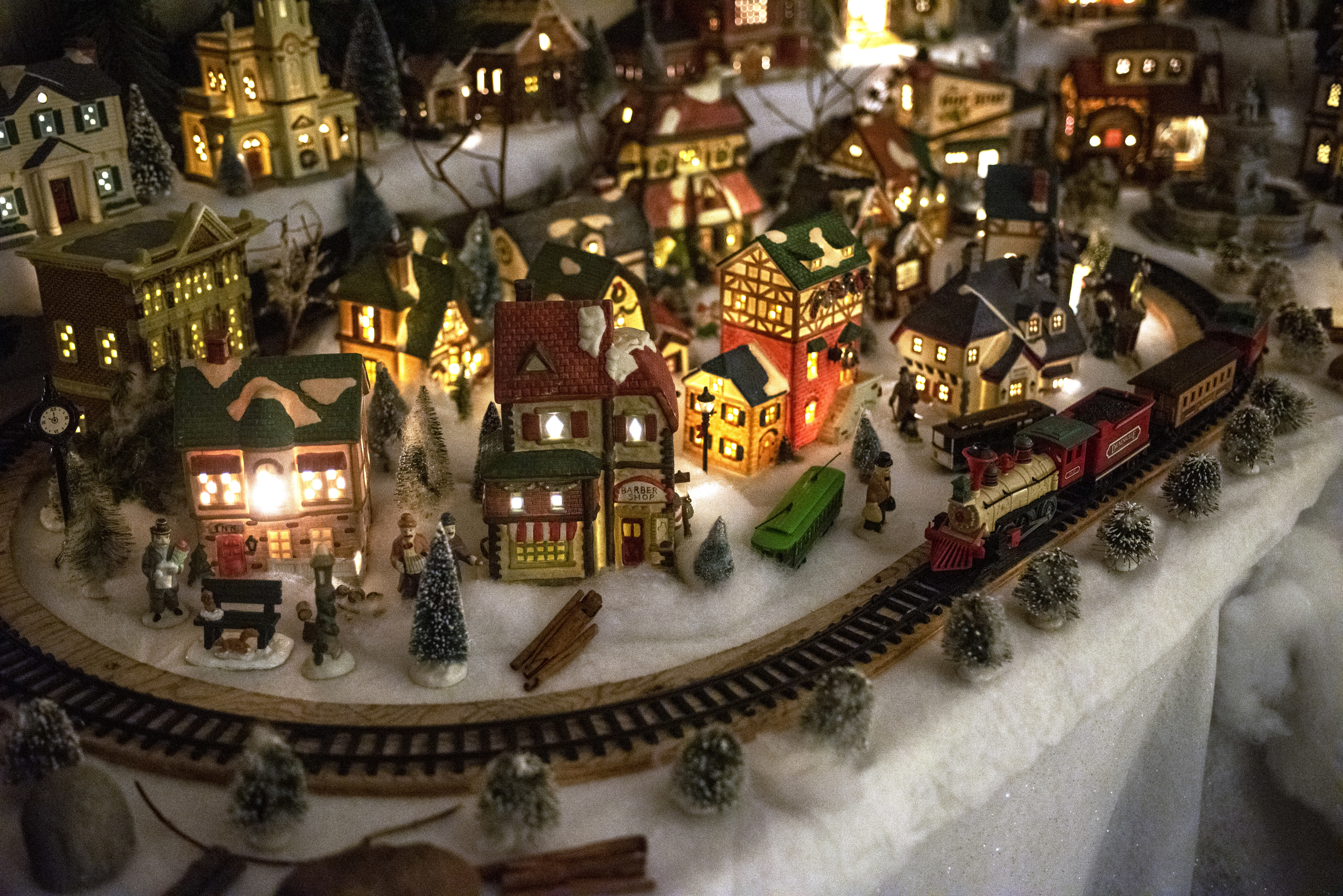 The Christmas village that Alicia Bremner and her father Victor put up each holiday season takes about two-and-a-half days to assemble and stays in the family’s living room until late January. (Brian McInnis/CBC)