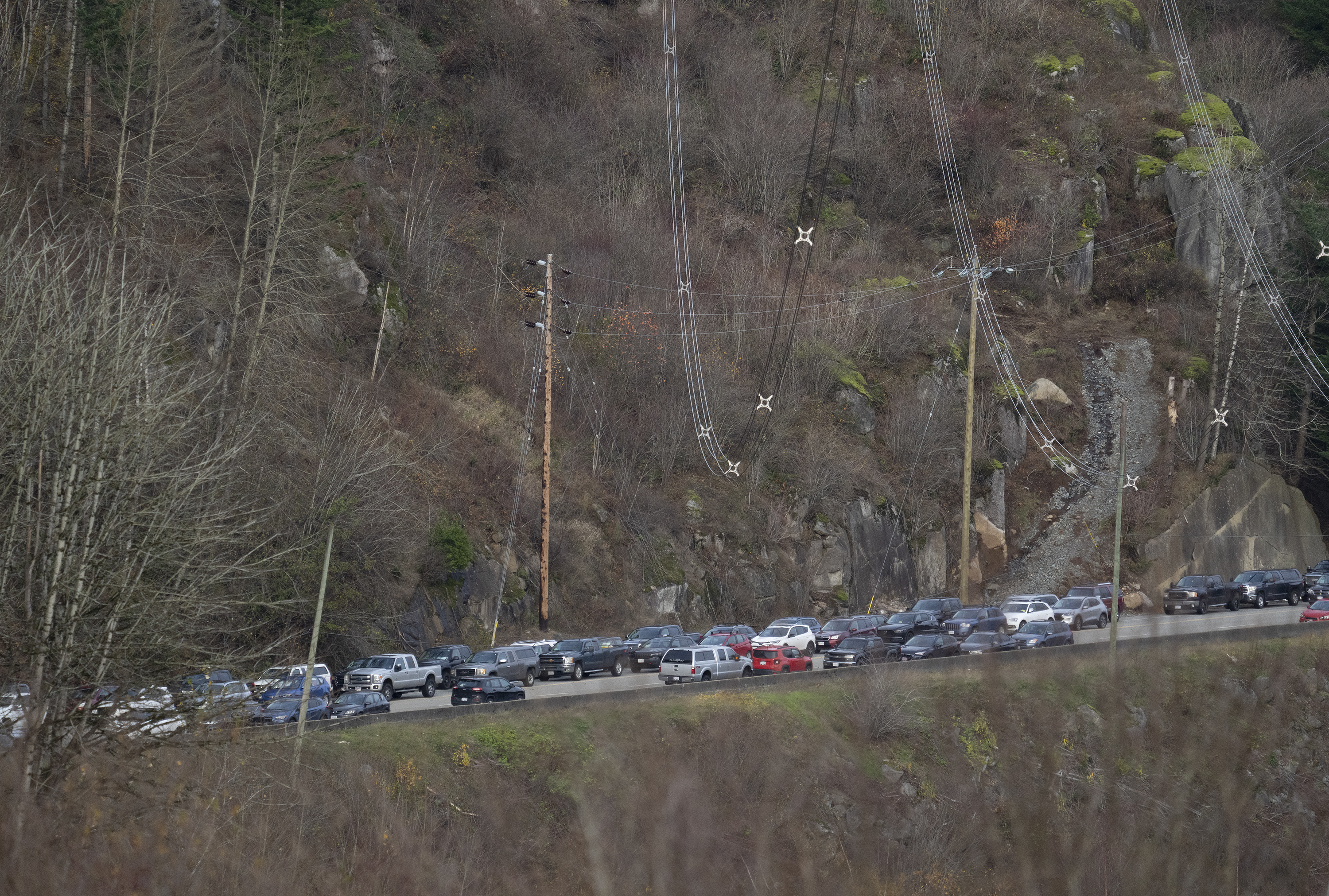 Abandoned vehicles are seen where a mudslide happened on Highway 7, west of Agassiz, B.C. (The Canadian Press)