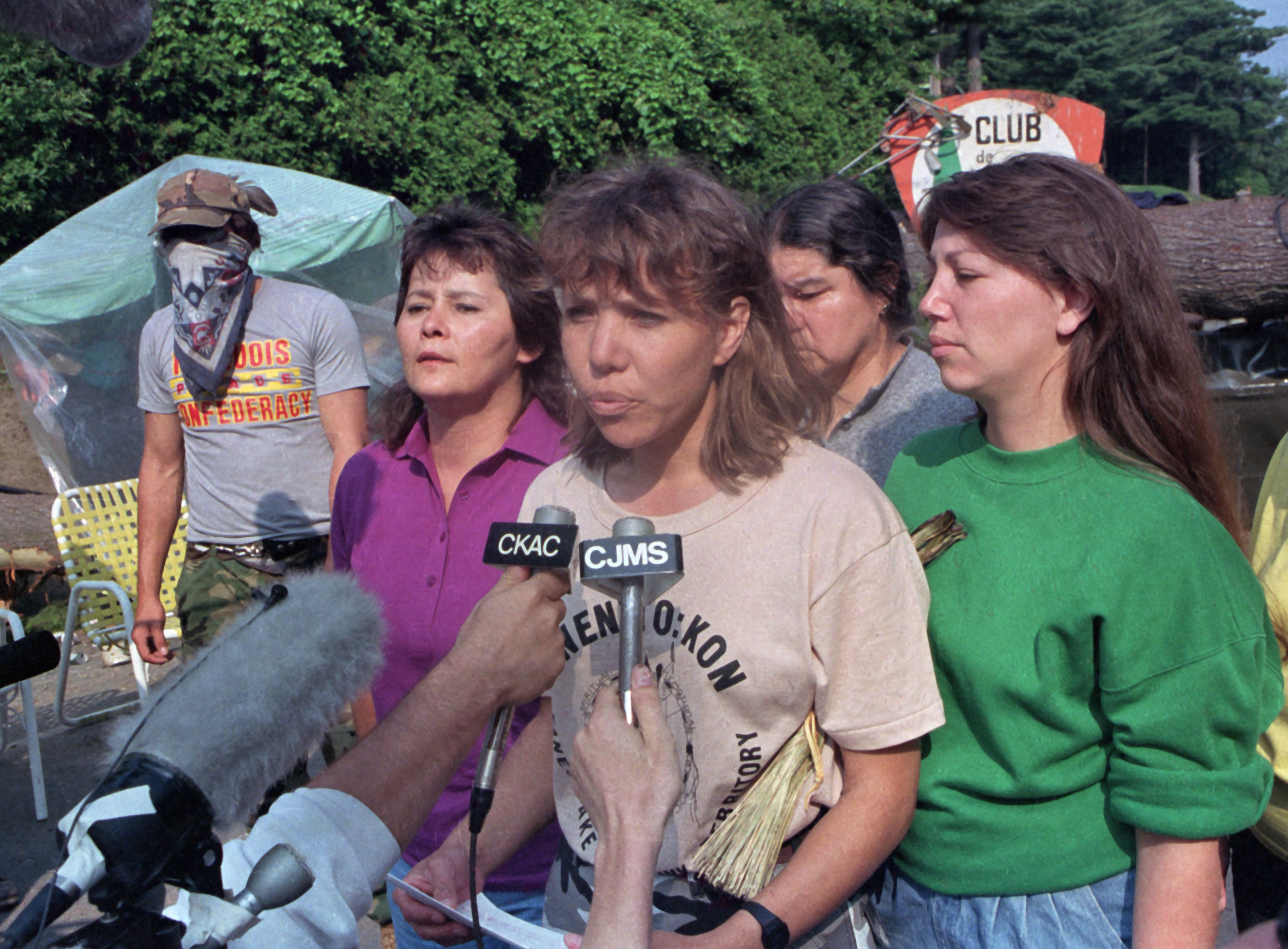 Ellen Gabriel speaks to the media in the summer of 1990. She was chosen by the People of the Longhouse to be their spokesperson during the Oka Crisis. (Canadian Press)