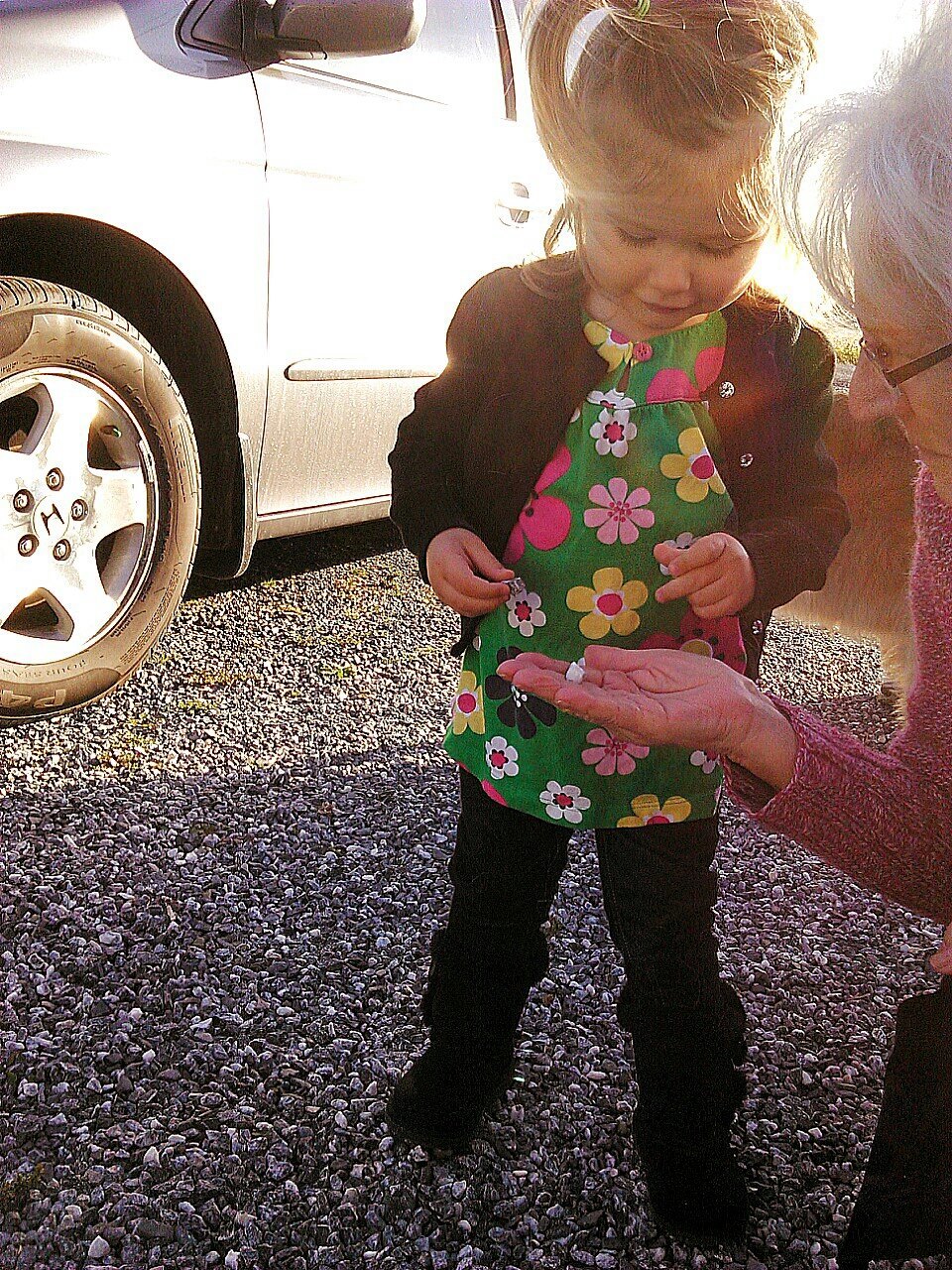 Shanelle Rossignol listens to one of her great-grandmother's famous stories. (Submitted by Monique Boutot)