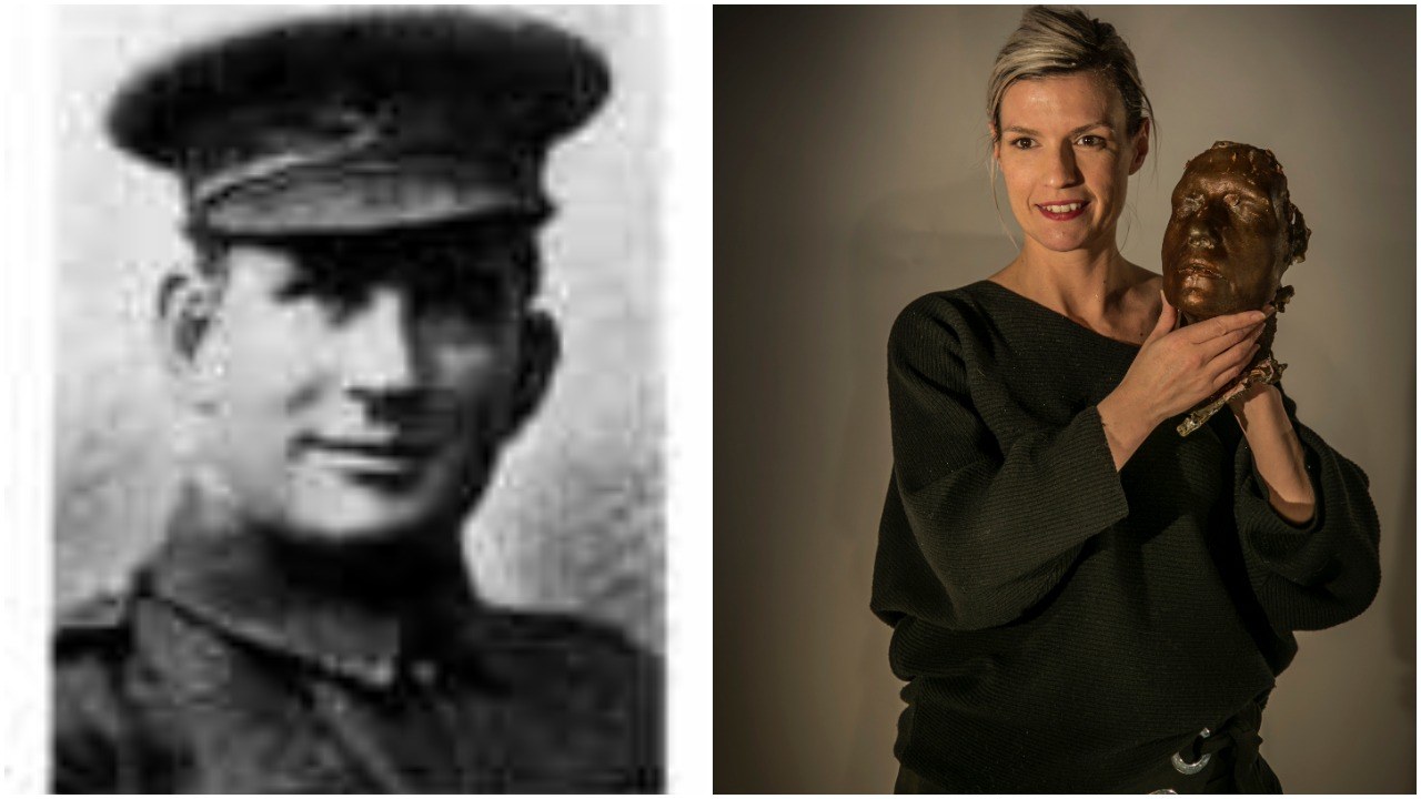 Thomas J. Connors of the Royal Newfoundland Regiment and his great-granddaughter Krissy Holmes. (The Rooms, left/Ian Gillies, right)