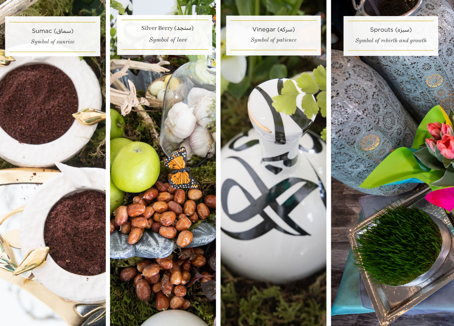 The seven items on the haft-sin table all start with the letter S and each have symbolic meaning. (Tina Lovgreen/CBC)