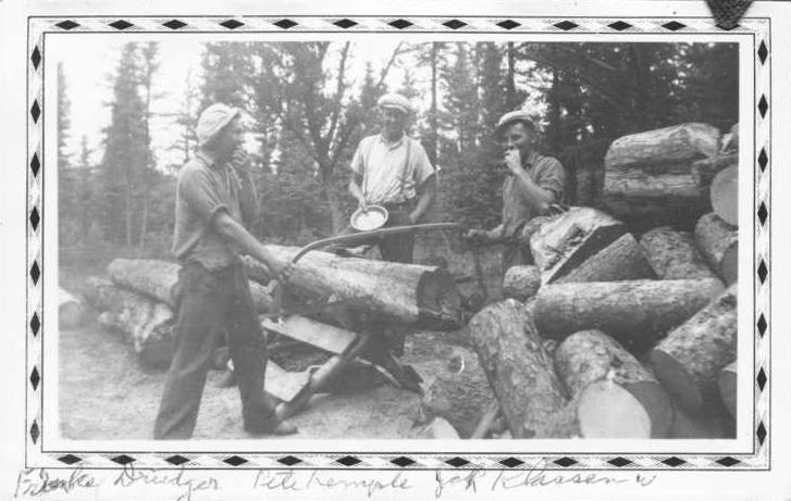 Conscientious objectors assigned to alternative service during the Second World War cut wood in Riding Mountain National Park, Man. (Ed Brooks photo collection/Mennonite Heritage Archives)