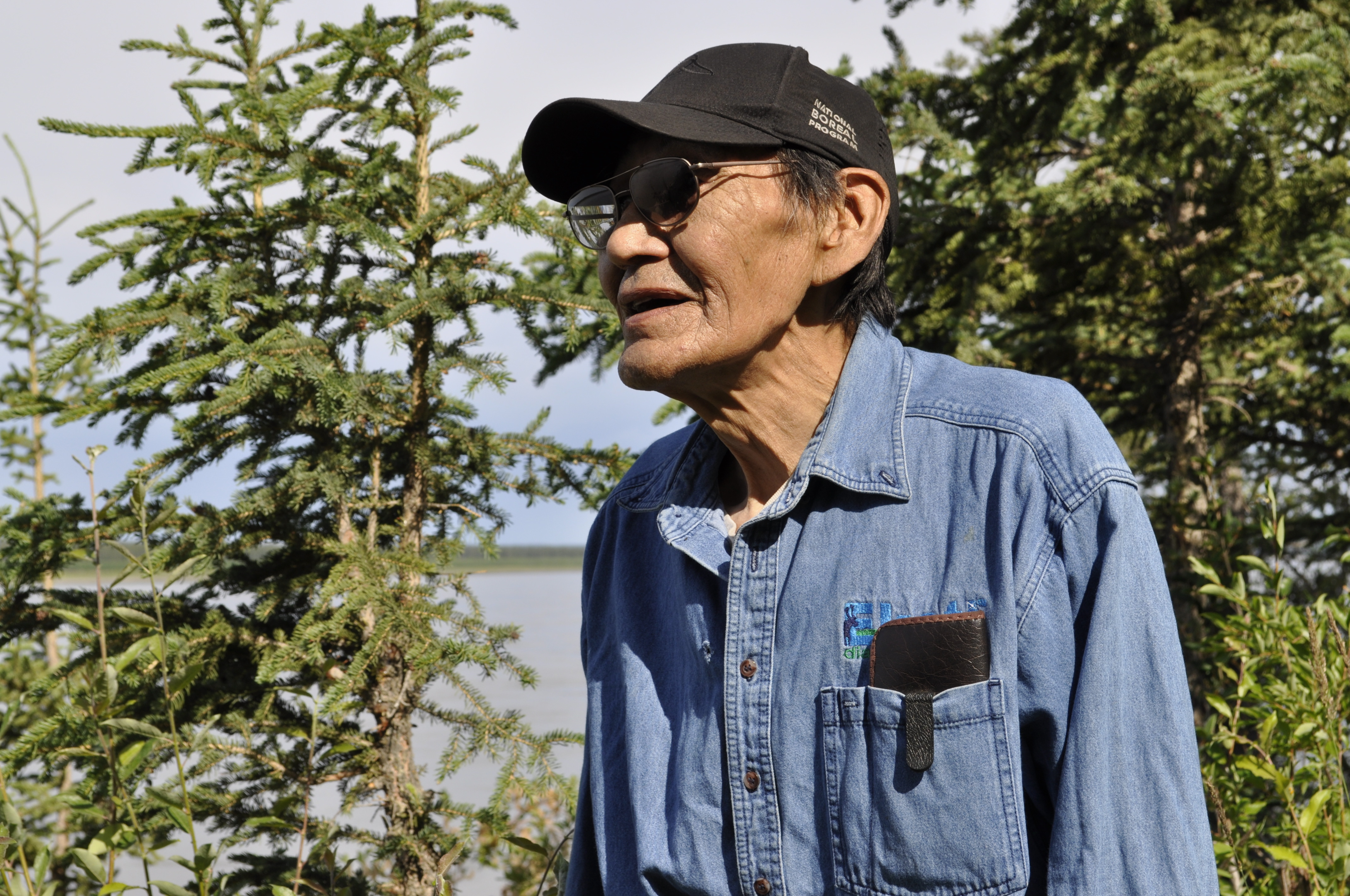 Frank T'seleie stands in his backyard, where he's encouraging plants to grow. He hopes that can prevent erosion on the shoreline. (Alex Brockman/CBC)