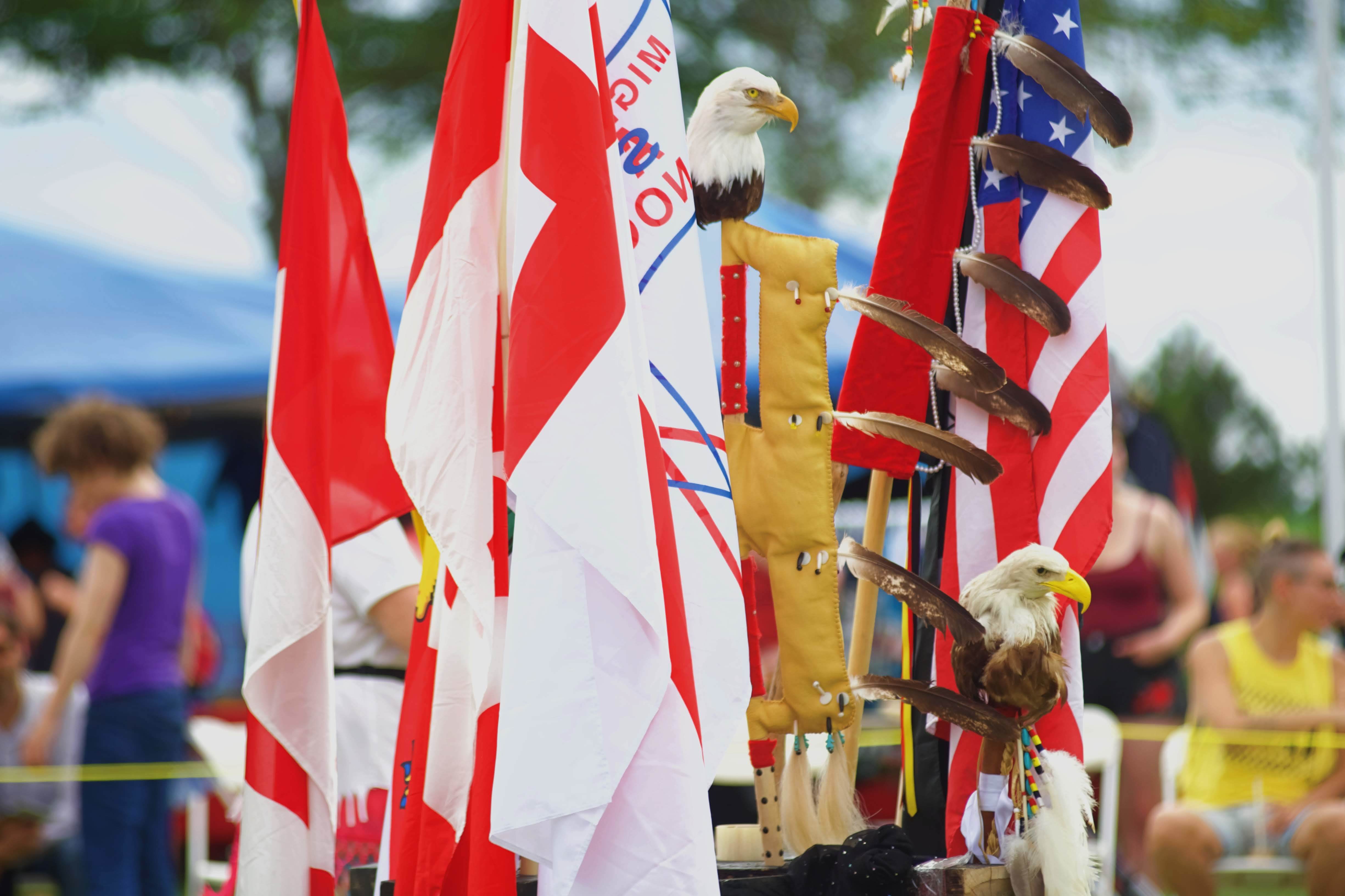 Now it’s time to retire the flags. At the end of the day, we retire the flags until morning. On the last day, there will be a formal closing ceremony and dance where all the dancers and drummers are welcomed to exit the grounds, marking the end of the powwow. Powwows conclude with a closing ceremony, usually marked with the giveaway ceremony. During this event, elders, dancers, drummers, volunteers and children are honoured with gifts, toys and items donated by the vendors. Sometimes you will see a special gift being given from one person to another. Gifting is very traditional among First Nations. It is how we honour someone for accomplishments and achievements with prayers or medicines. During the closing there are lots of hugs, but no goodbyes because we will see one another again down the powwow trail. (Patricia Bourque)