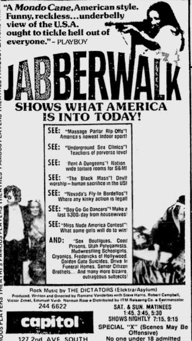 Though the Broadway theatre was the prime destination for titillating "Special X" films, the Capitol wasn't above playing them either. (Saskatoon Public Library Local History Room; Copyright: Saskatoon StarPhoenix)