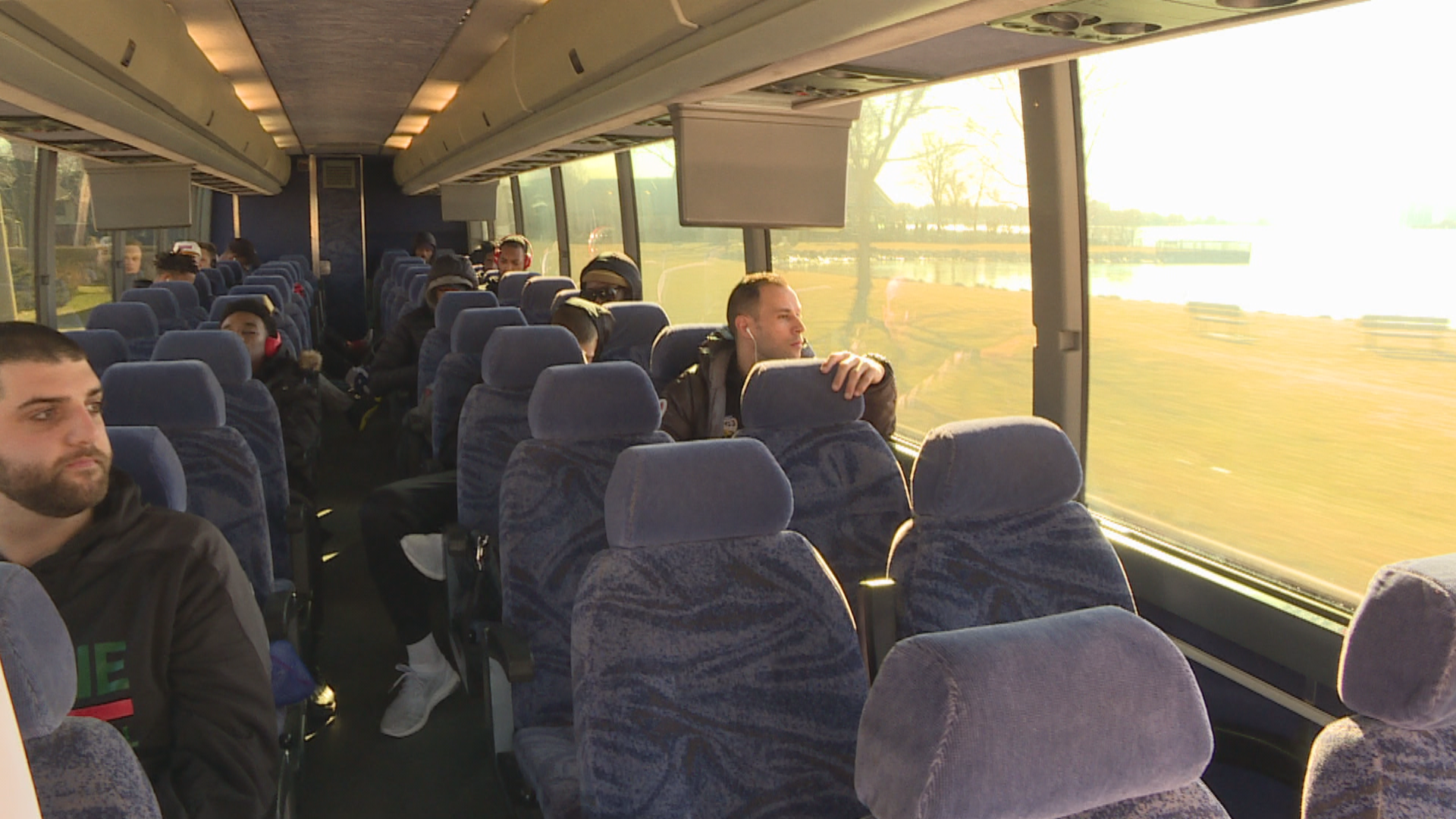 Carl English puts his full focus into his game plan on the team bus in Ontario. (Jeremy Eaton/CBC)