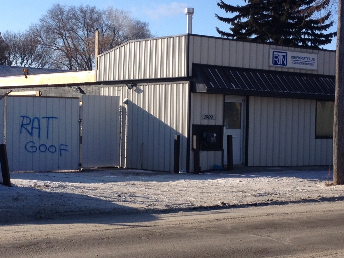 The Fallen Saints clubhouse in Saskatoon after the raid. (Dan Zakreski/CBC)