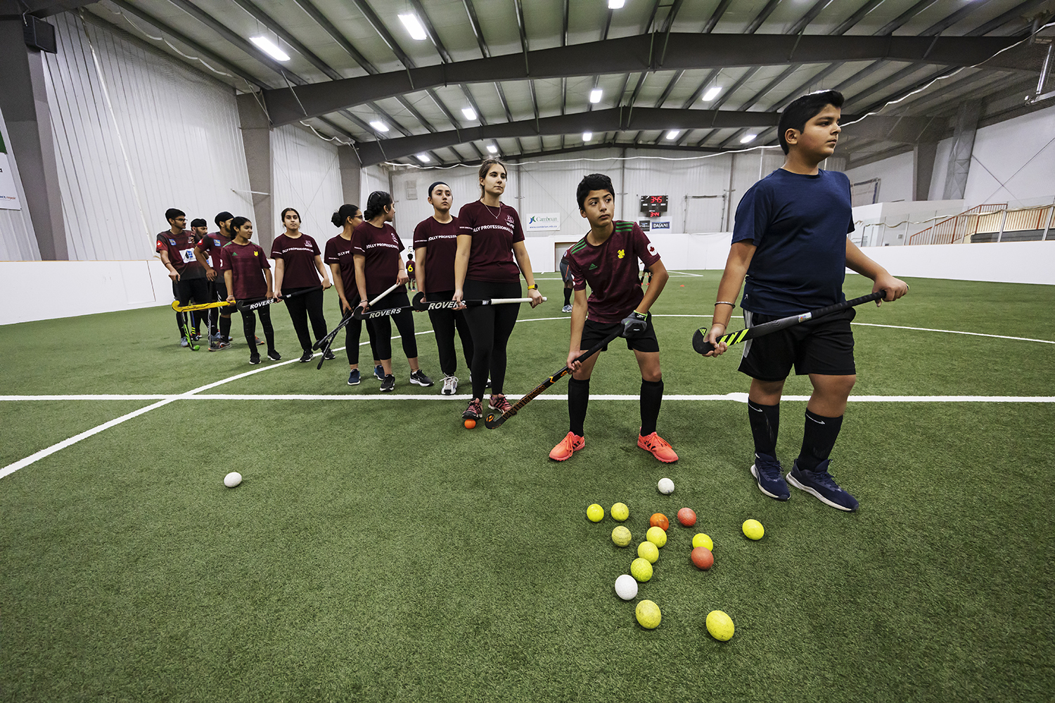 Players line up for a drill during practice.