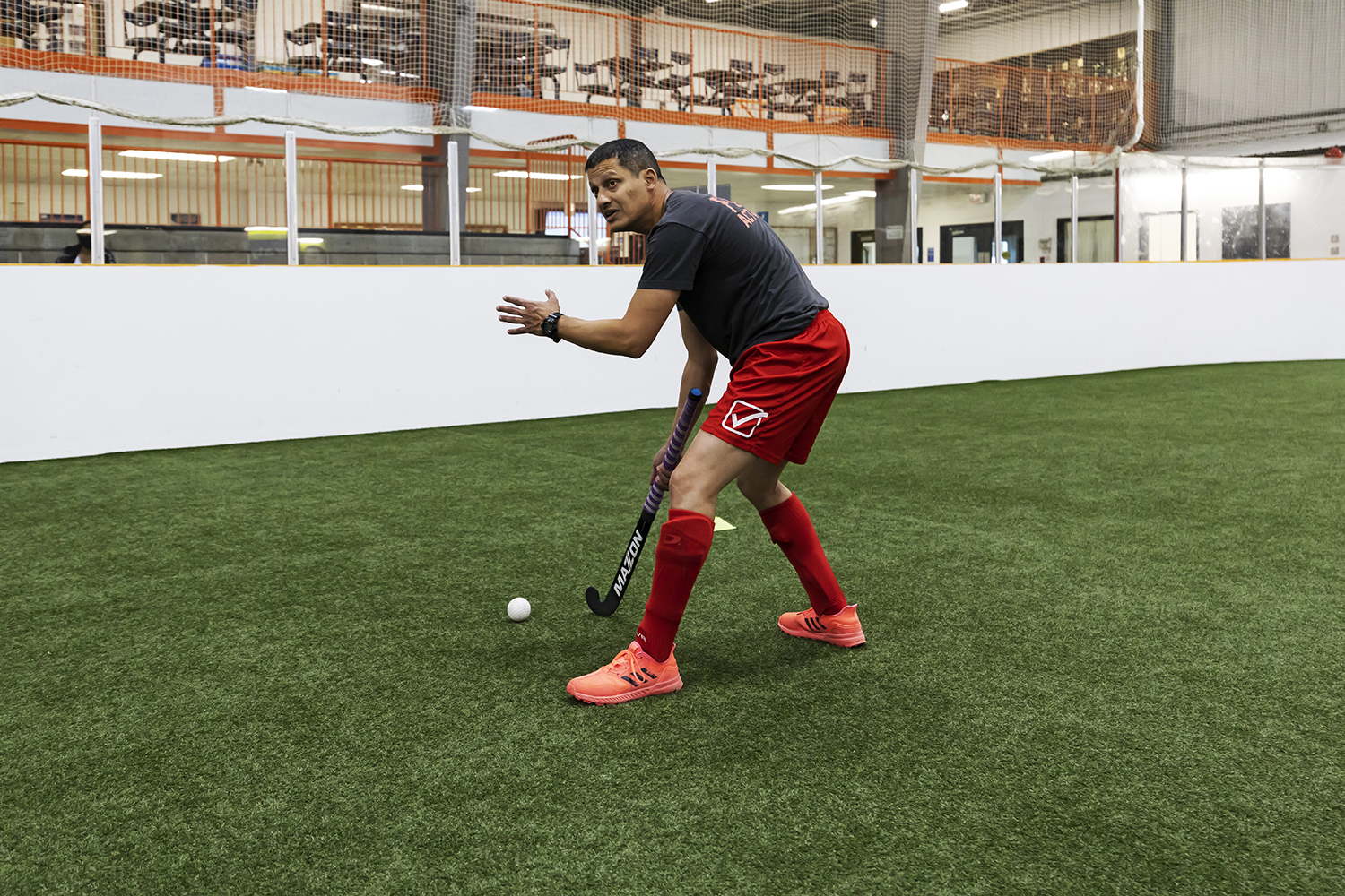 Thomas Jacob, 48, is an emergency room doctor in Winnipeg and the head coach of the Rovers Field Hockey Manitoba. He is pictured here running the team through training drills.