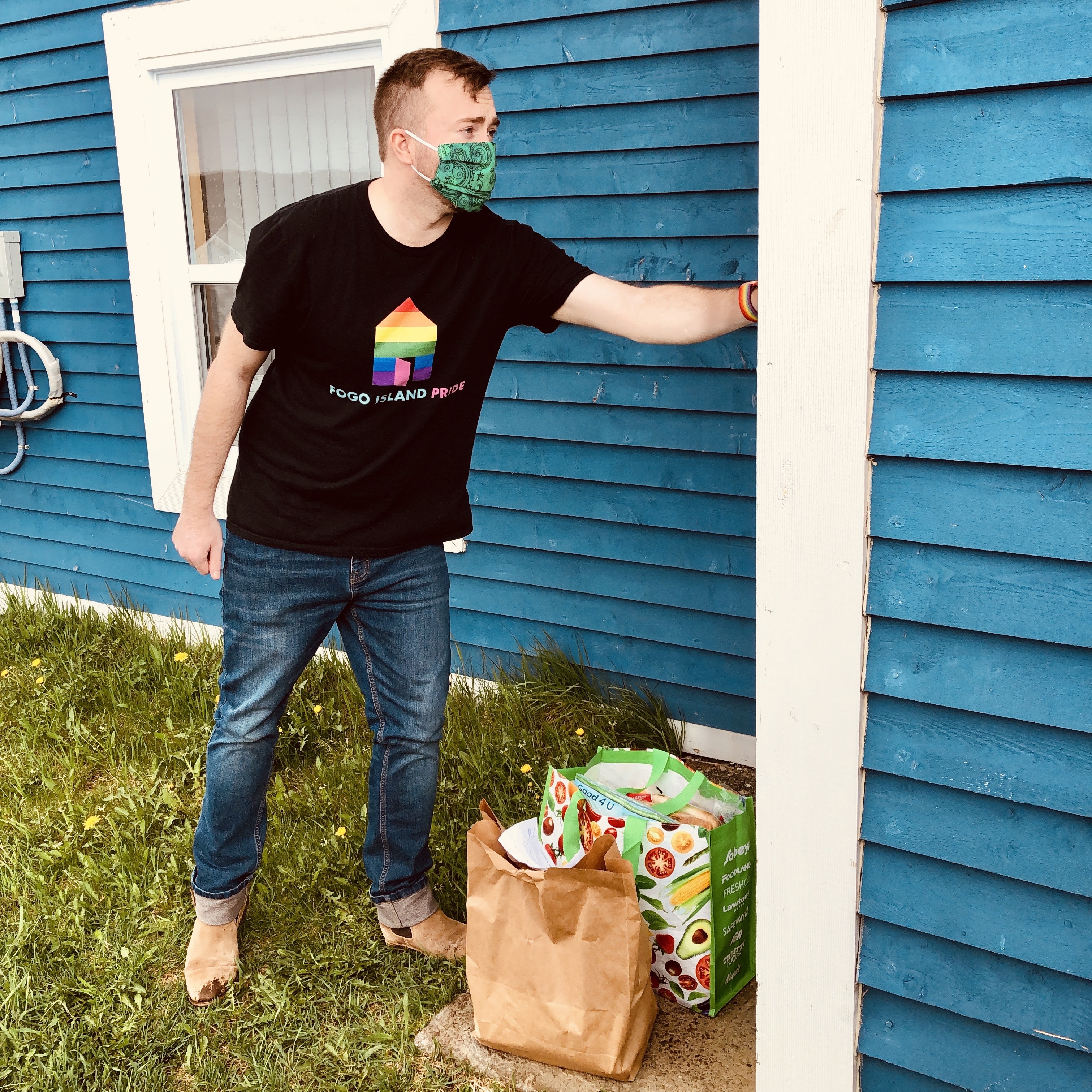 Evan Parsons delivers groceries as part of Fogo Island Pride's outreach project on food insecurity. (Submitted by Evan Parsons) 