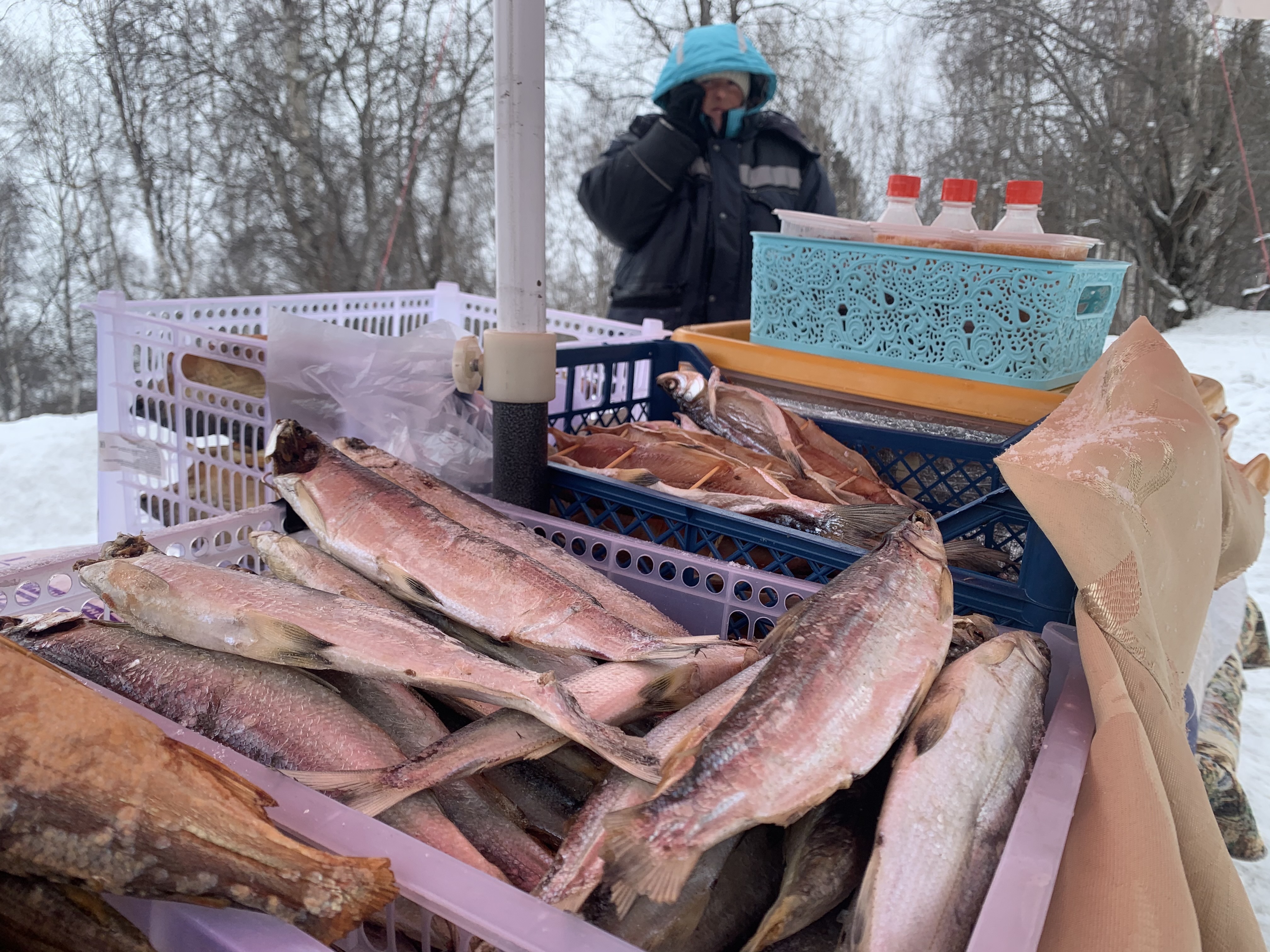 Catching and selling omul,  fish unique to Baikal, is illegal but the fish is still plentiful in markets and roadside stalls. (Corinne Seminoff/CBC)