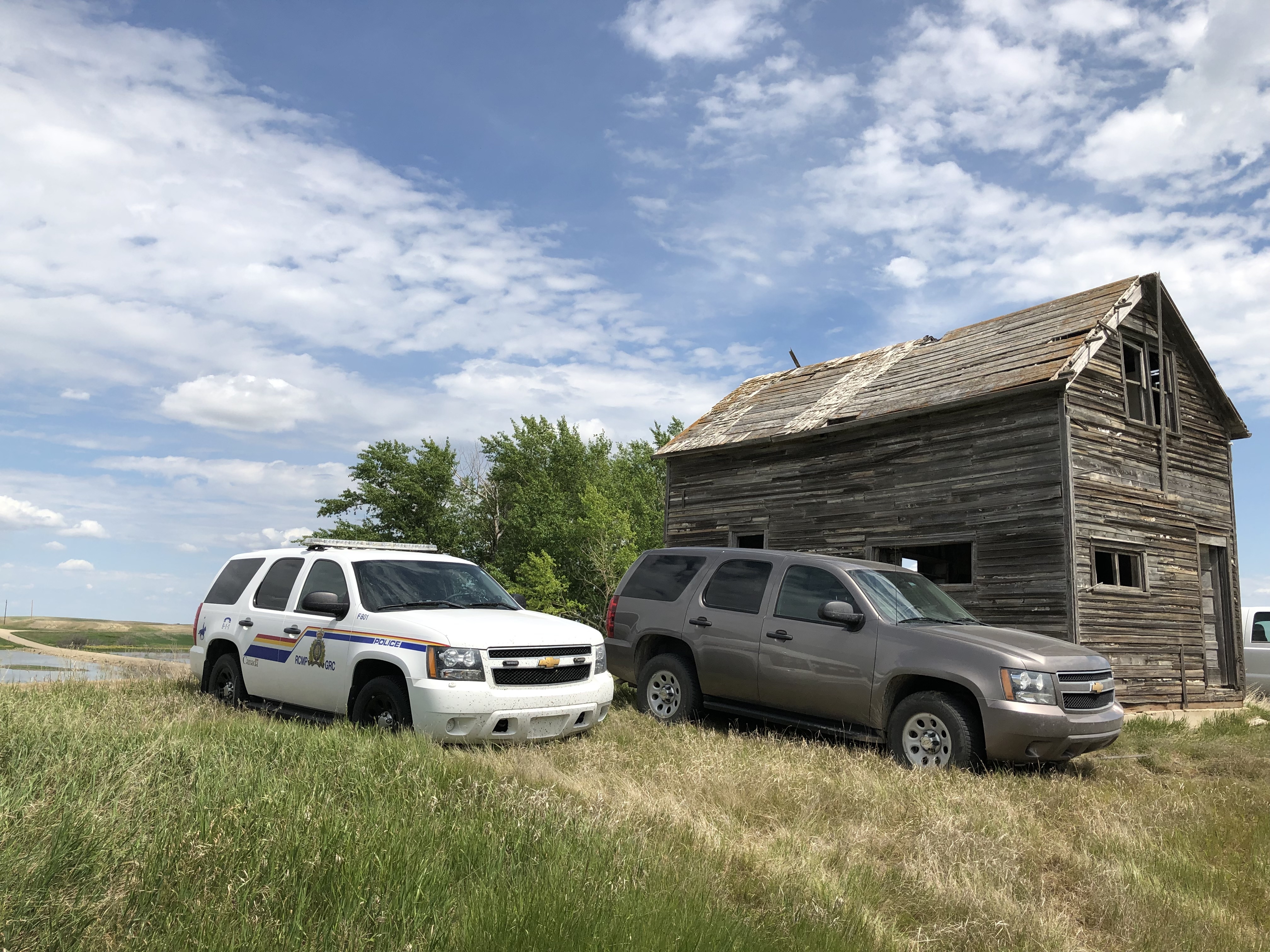 Police search near the gravel pit in July. (Victoria Dinh/CBC)