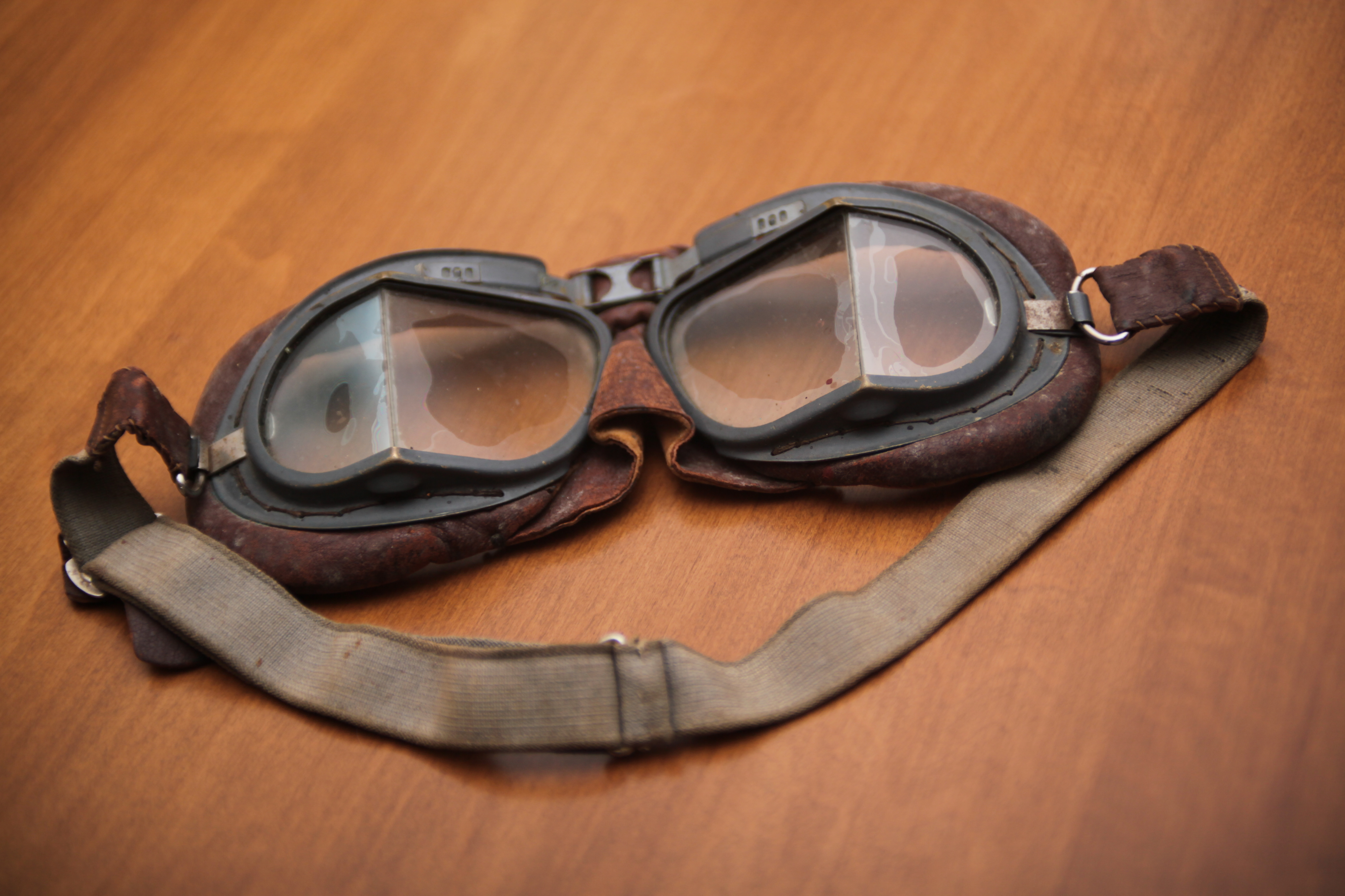 The goggles he wore while piloting his Spitfire. (Robert Guertin/CBC)