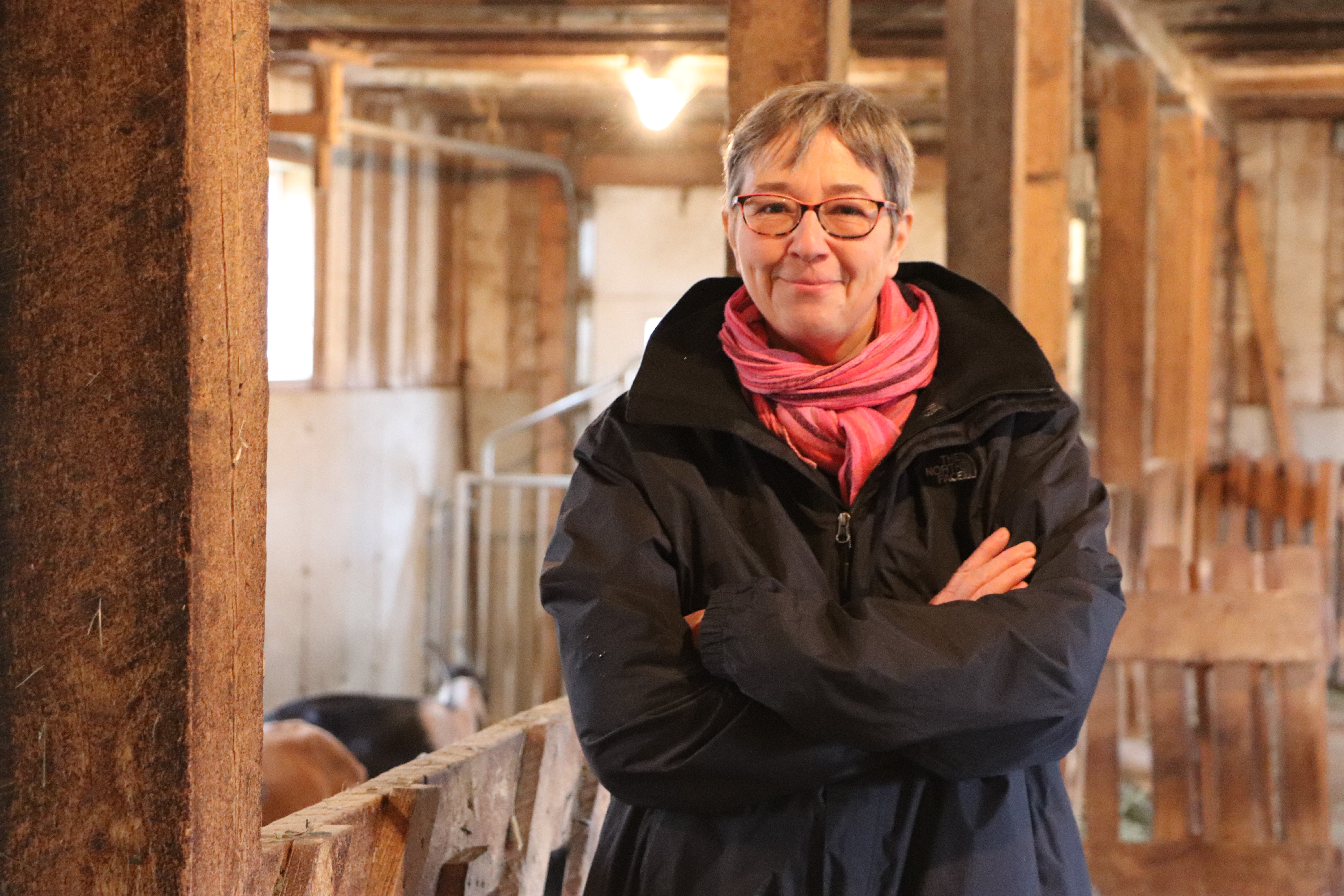 Aagje Denys encourages people who visit Cassis et Mélisse to enjoy the surroundings — and meet her goats. (Julia Page/CBC)