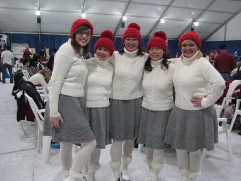 Karen Dickson, second from left, was a so-called audience leader during the 2010 opening and closing ceremonies. Audience leaders were tasked with hyping up the crowd. (Karen Dickson)