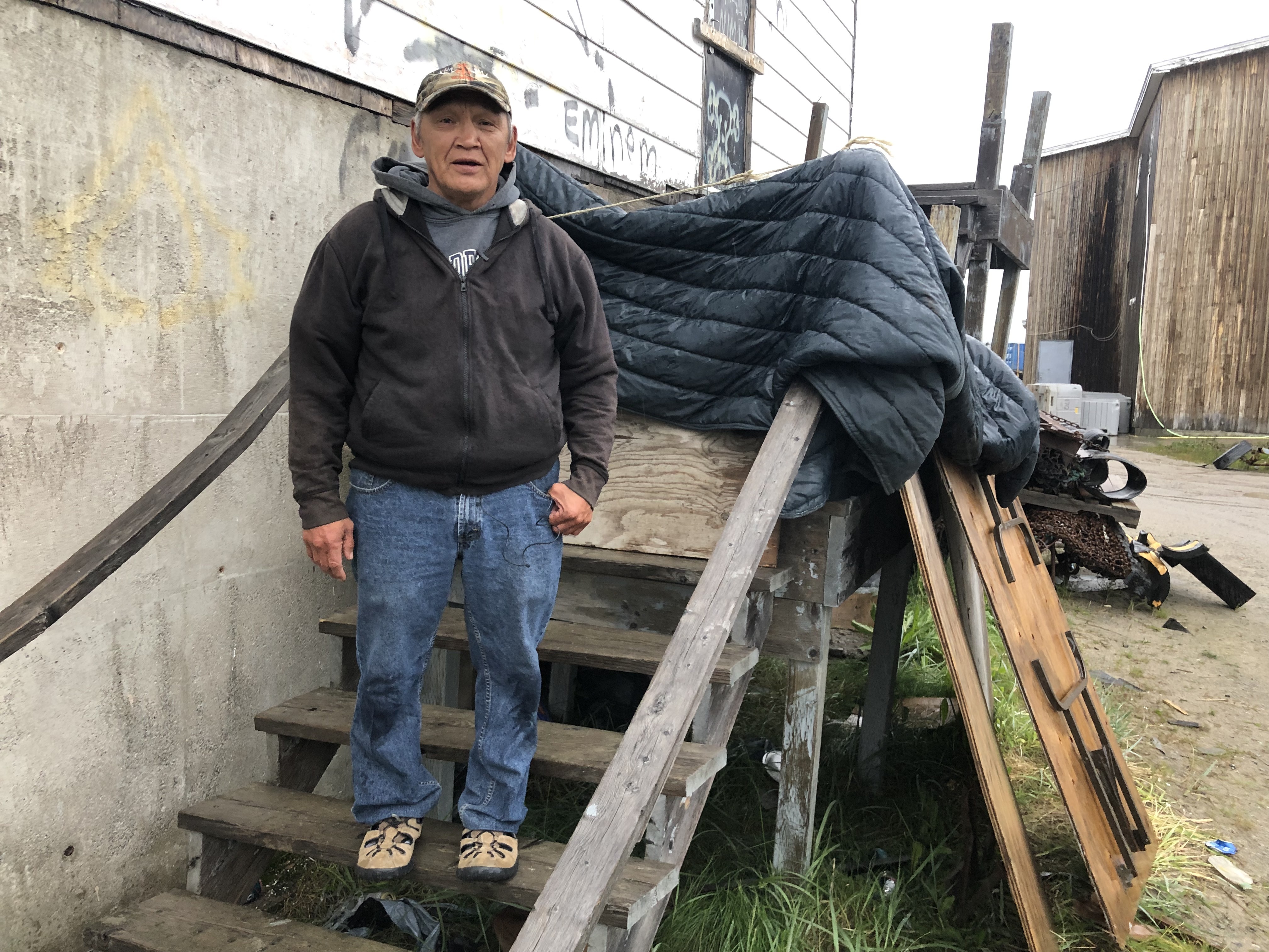 Ikkusek sleeps wherever he can find a spot. Friends say he has slept in vehicles and in crawlspaces under people's homes. (Jacob Barker/CBC)