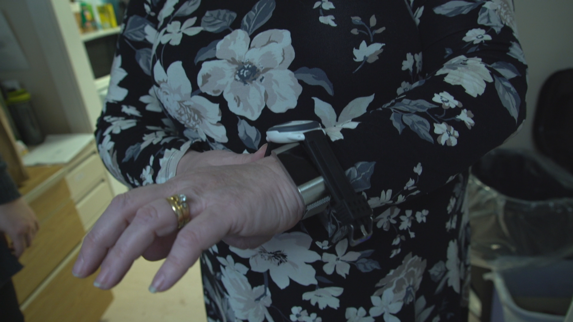 Staff at the Iris Kirby House have panic bracelets which, when pressed, will alert the Royal Newfoundland Constabulary immediately. (Sherry Vivian/CBC)