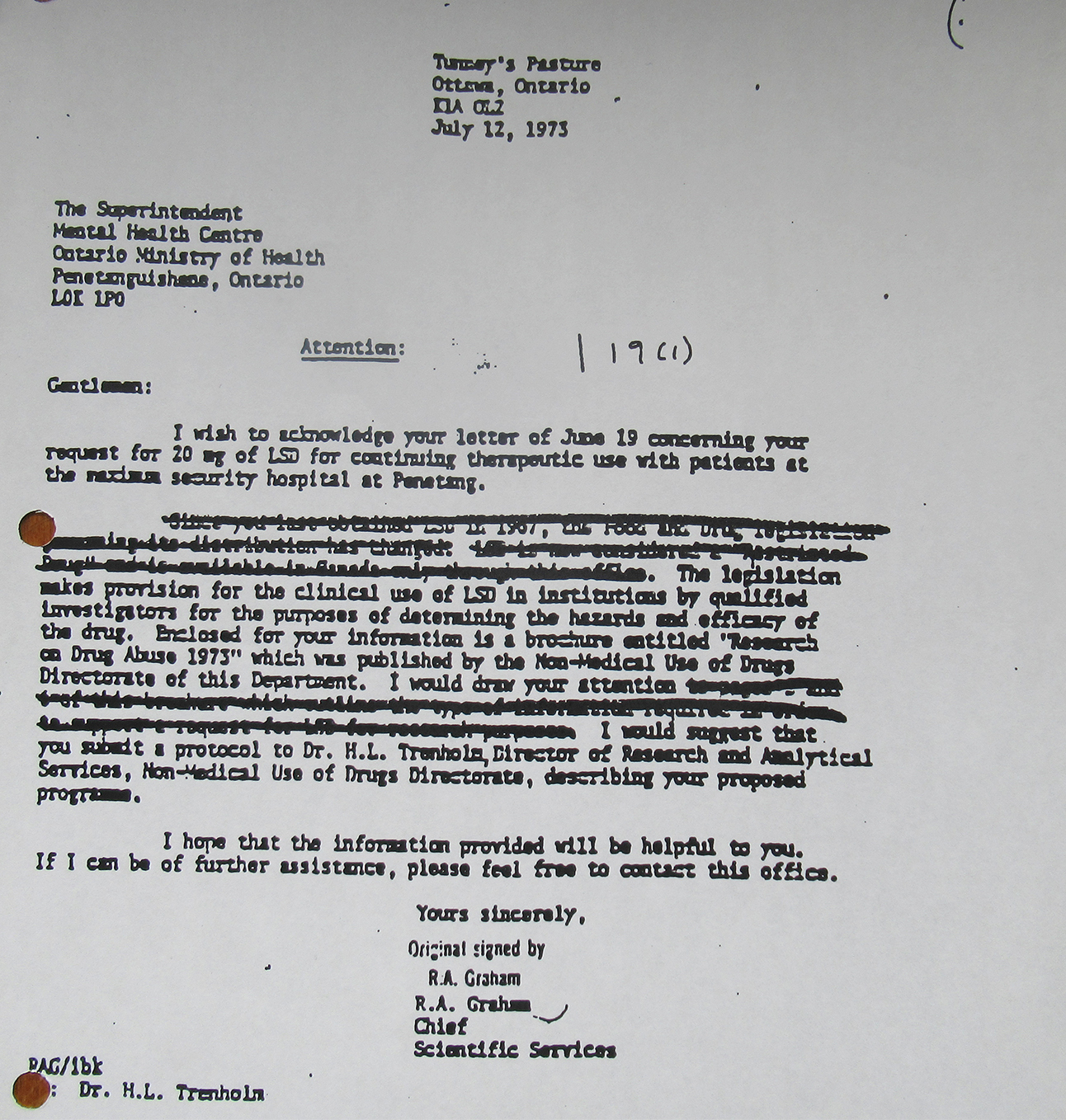 The federal Department of Health controlled access to LSD for scientific research purposes in the 1970s. (Submitted by estate of William Brennan)