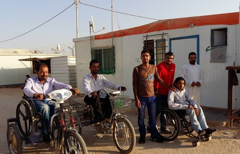 Mohammad, left, at the Zaatari refugee camp. His son Rafat is third from the left. (Submitted by Mohammad Harb)