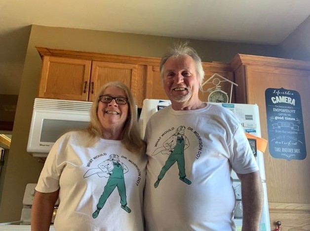 Islanders Theresa and Mike Avery were proud to wear their new Dr. Morrison swag once it arrived in the mail in April. (Submitted by Theresa Avery)