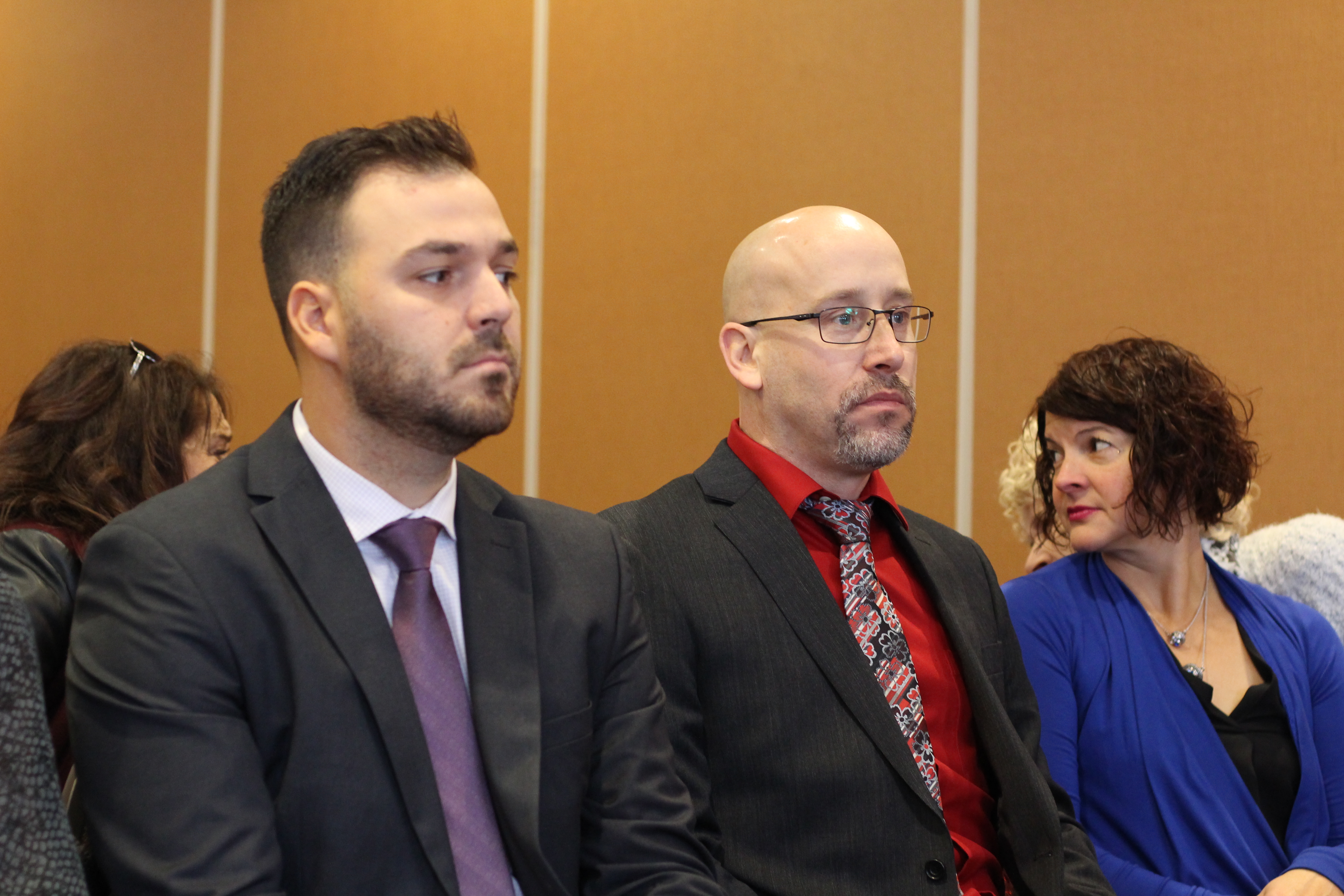 Bathurst Police Force constables Mathieu Boudreau, left, and Patrick Bulger were the newest members of the integrated intelligence unit. (Shane Magee/CBC)