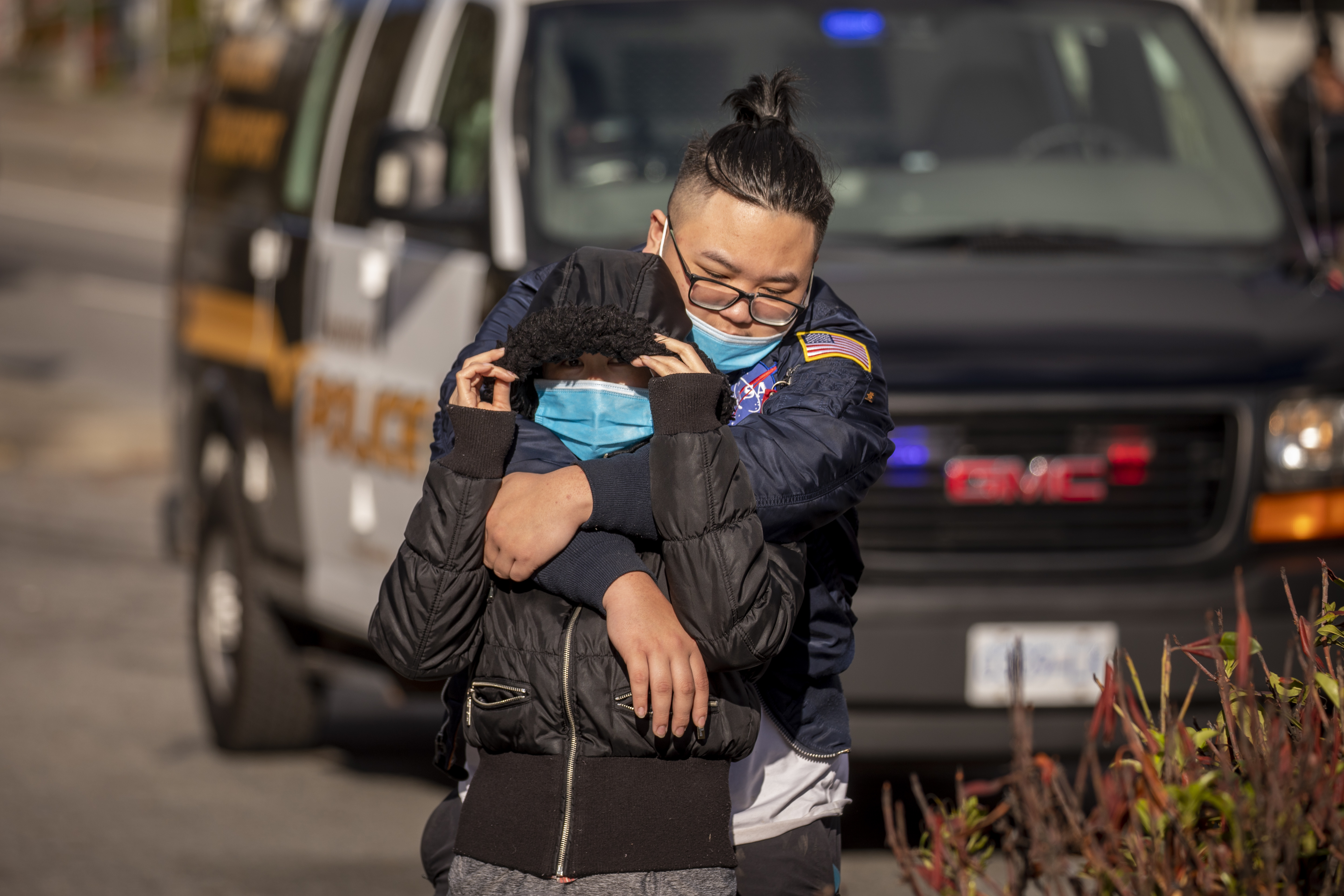 Two people are seen after being rescued from a flooded area of Abbotsford on Tuesday. (Ben Nelms/CBC)