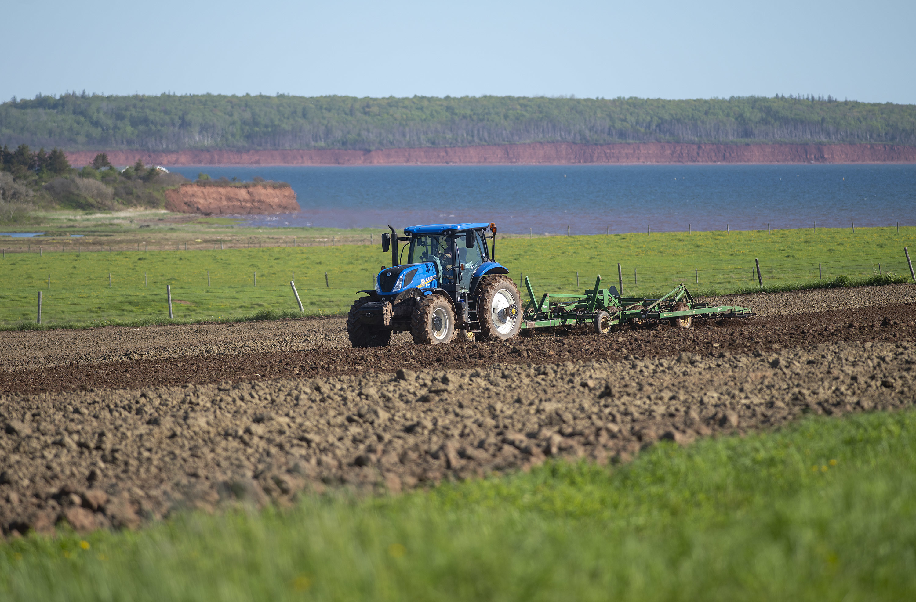 If this scene doesn’t scream Prince Edward Island, what does? Red sandstone cliffs and a farmer plowing the field. (Brian McInnis)