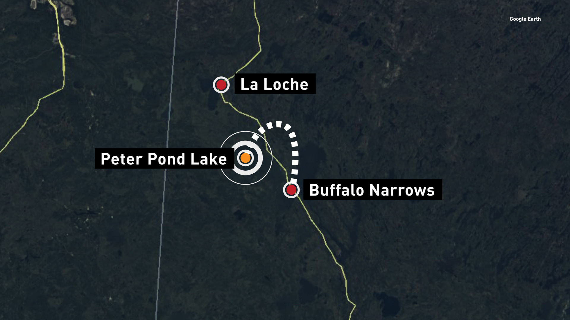 The plane's route was to fly from Buffalo Narrows to La Loche. Buffalo Narrows is approximately 500 kilometres north of Saskatoon.