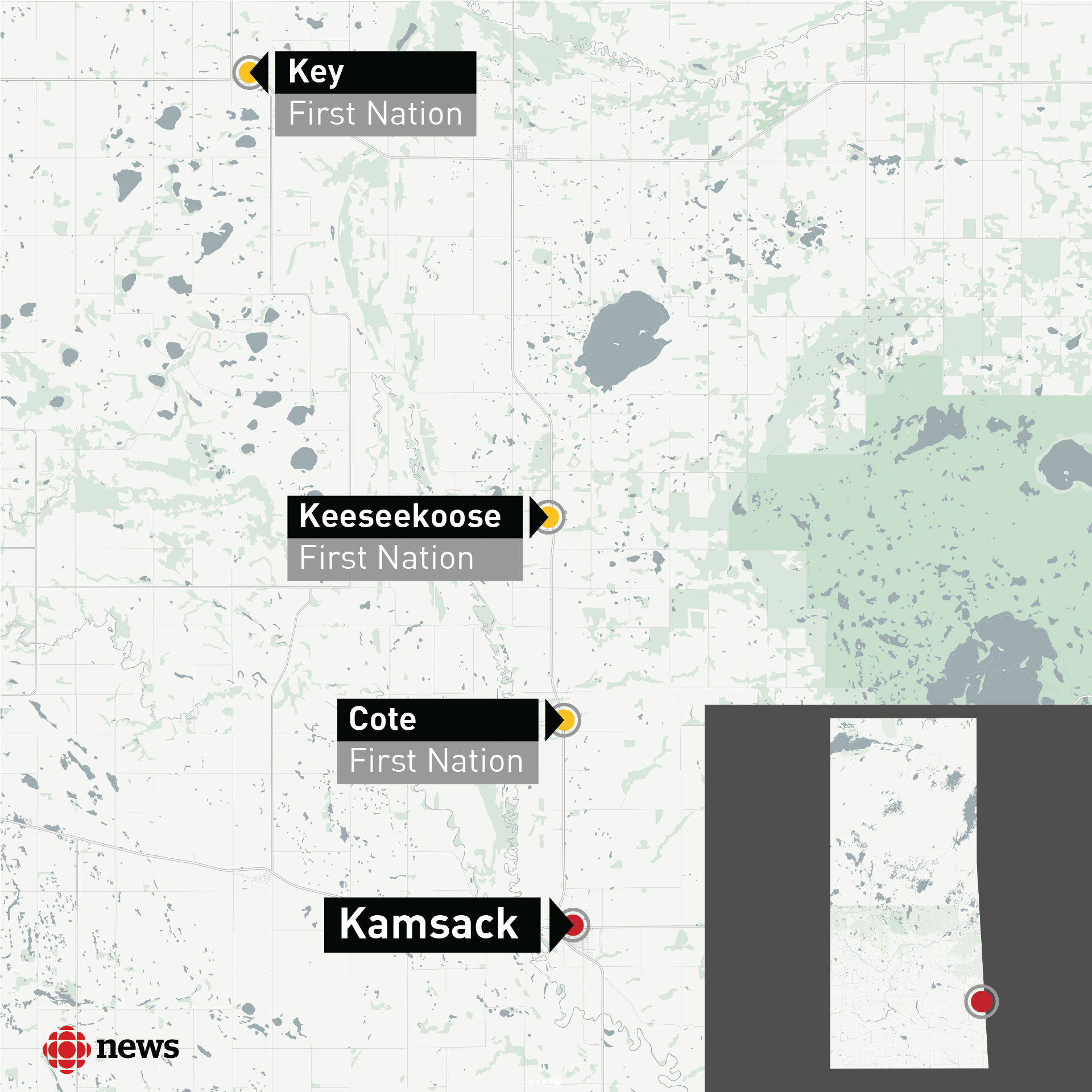 The reserves near Kamsack are not far from the town. It's only about a 40-kilometre drive to Key First Nation. 