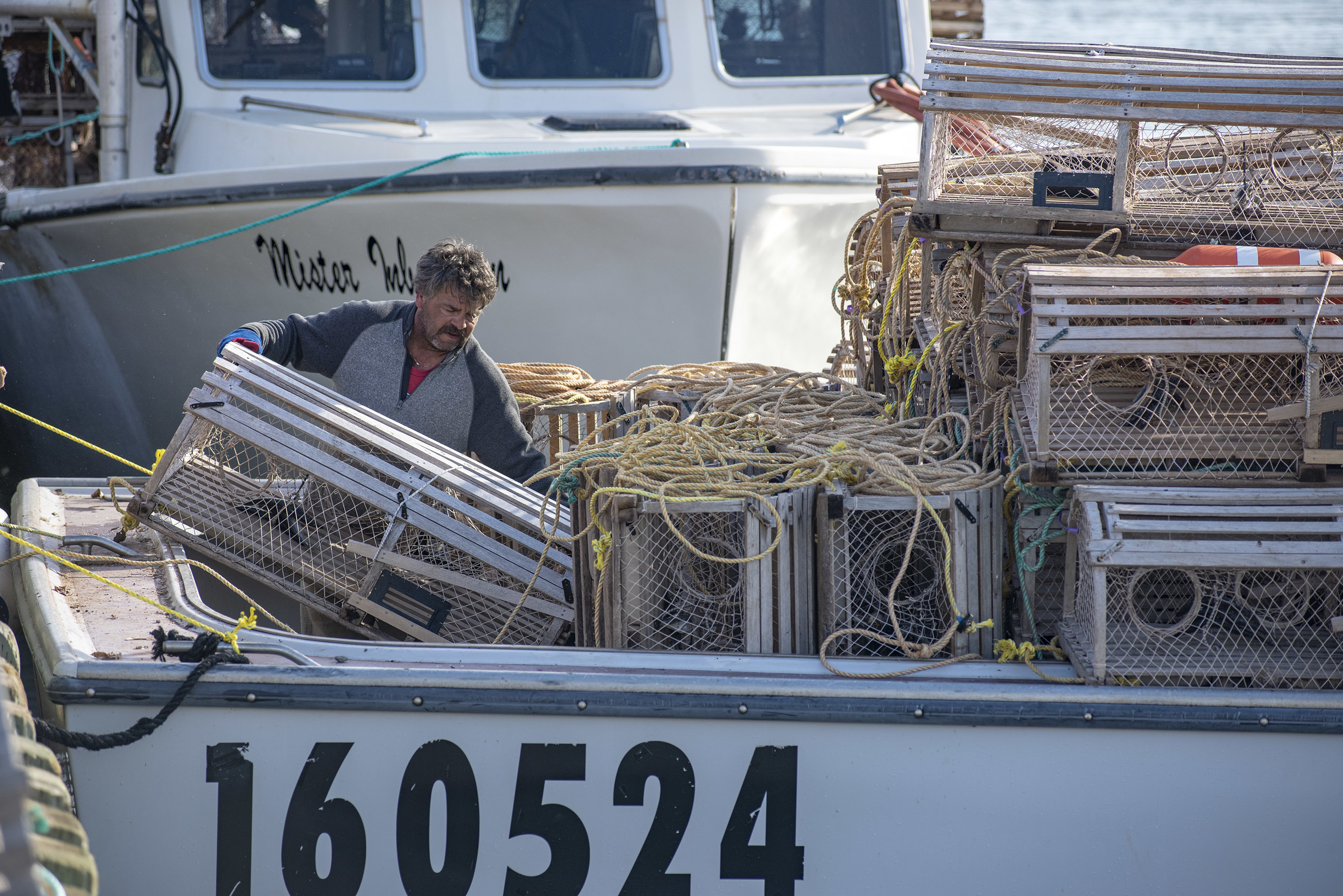 When all 150 or so traps are loaded onto a boat there is not much room left for the crew. (Brian McInnis)