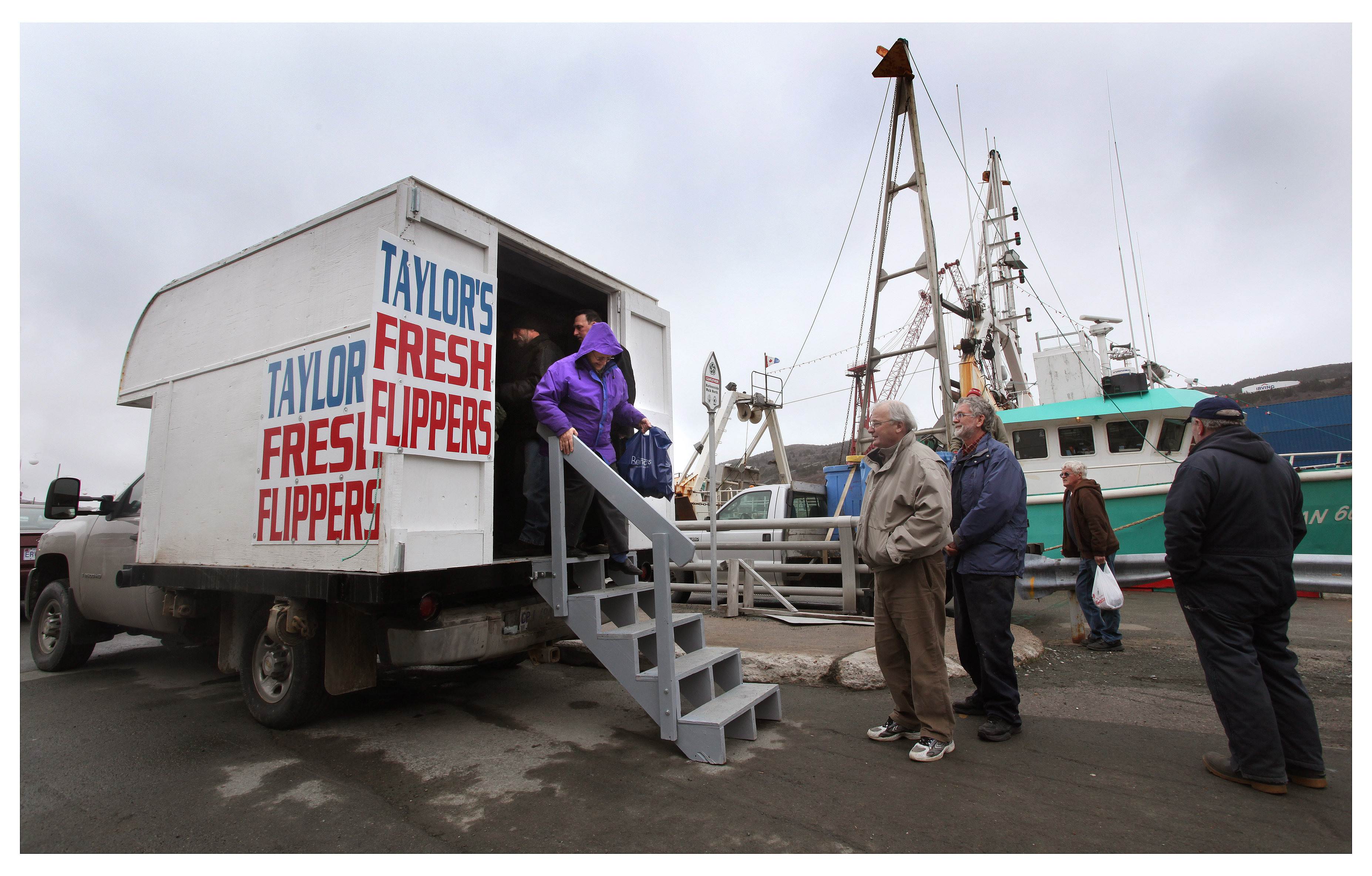 Seal meat is still sold each spring on the St. John's harbourfront. The Taylors fish truck is seen in April 2010. Heidi Taylor told me she sold about $1,000 worth of flippers and carcasses before lunch. (Paul Daly)