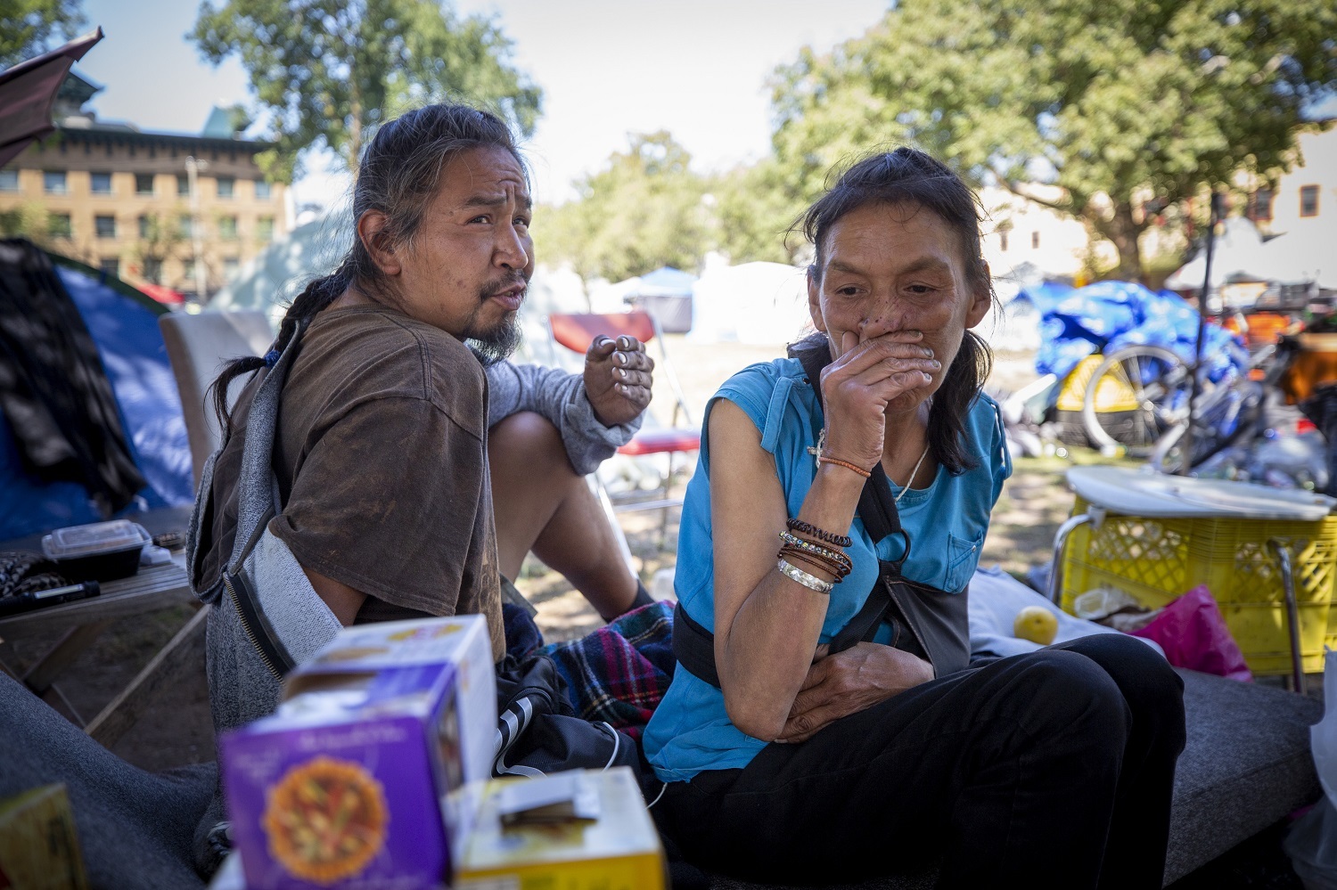 Oppenheimer Park residents in Vancouver, British Columbia on Friday, September 6, 2019. (Ben Nelms/CBC)