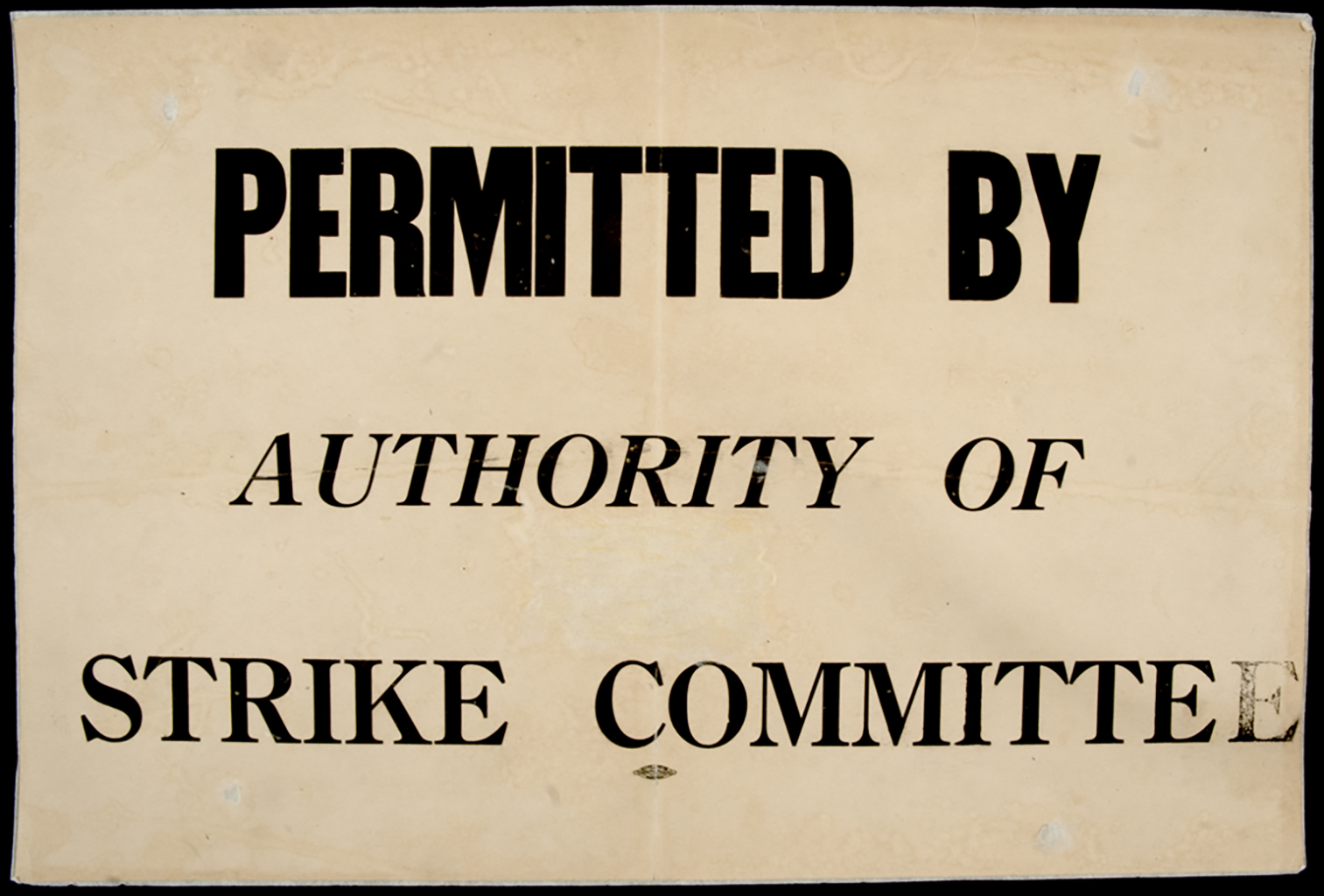 Permission cards identified providers of essential services who were given authorization by the strike committee. (Archives of Manitoba)