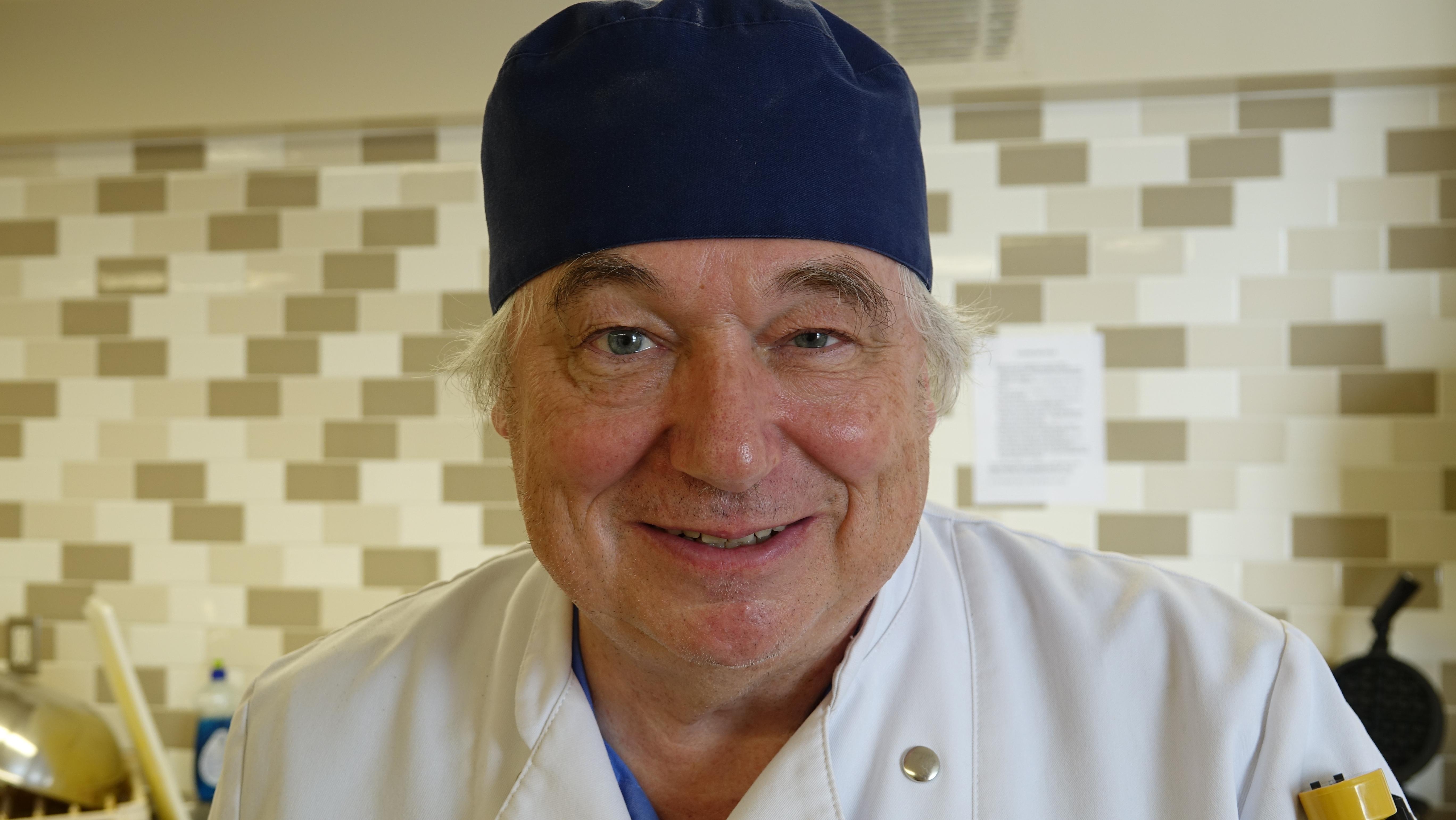 Sylvain de Margerie volunteers his cooking skills at the Bellevue Community Centre on weekdays.