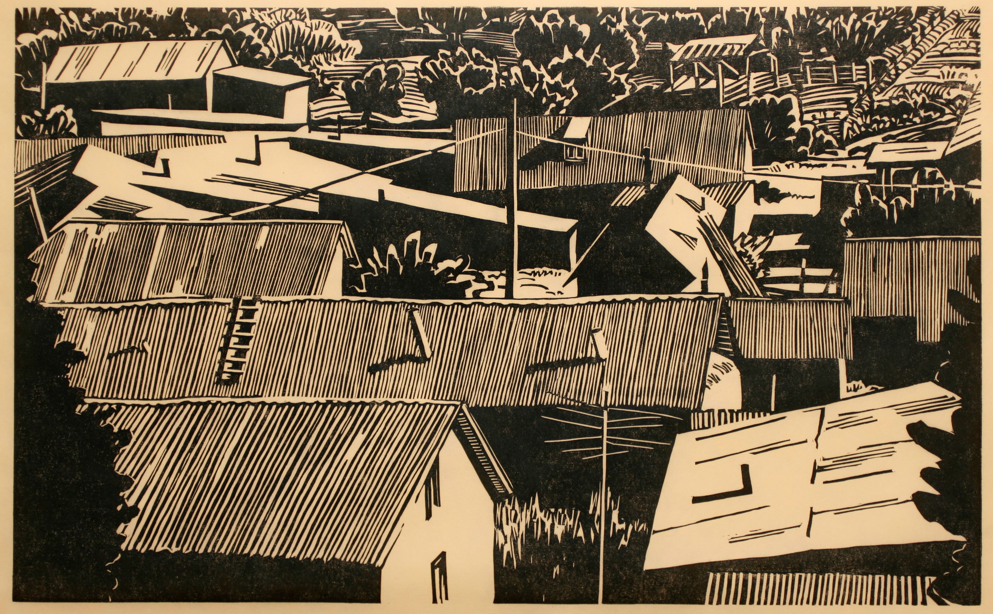 Cordova, a woodcut print by Thayer Carter, 2006. (Albuquerque Museum Collection)