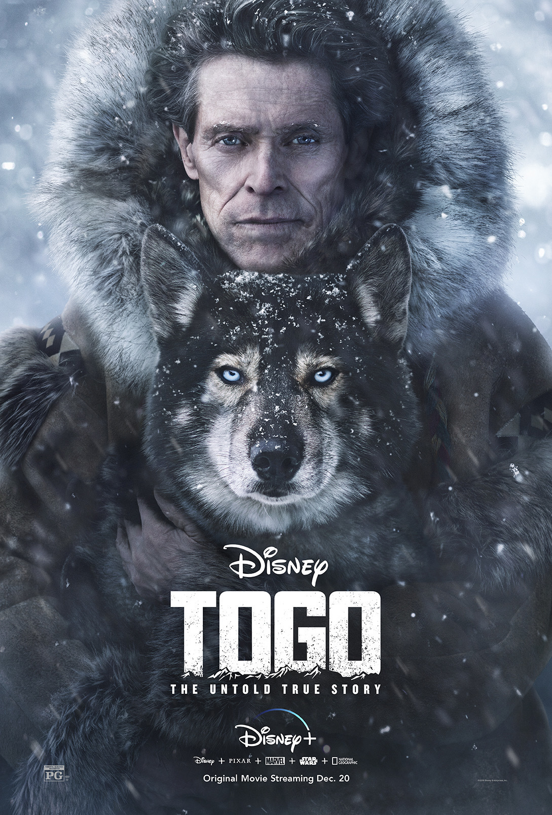 Actor Willem Dafoe poses alongside Diesel in the poster for Disney’s Togo. (Disney)